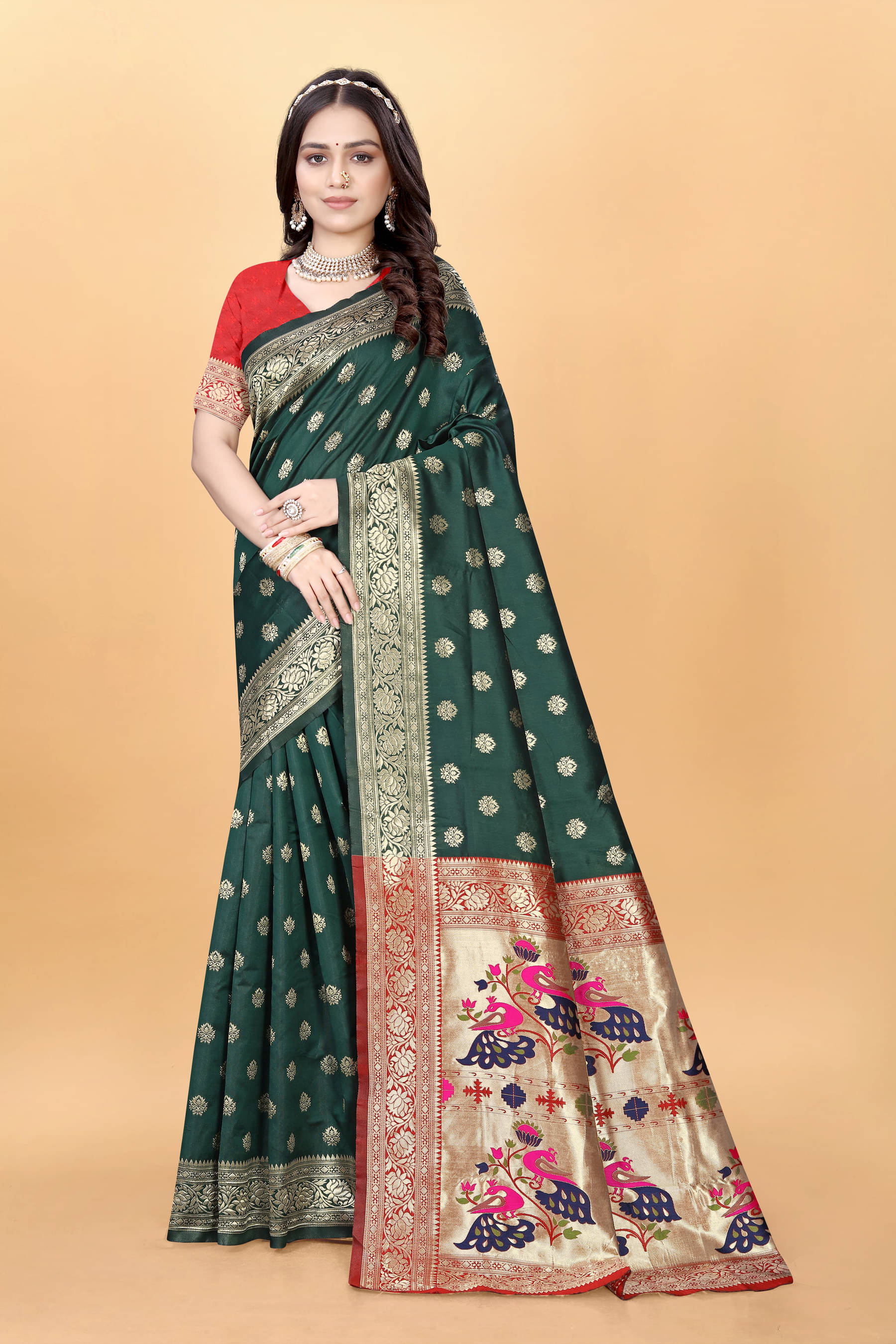 DHAYNA AND REEWA FASHION Jacquard Woven Banarasi saree With Unstitched Blouse Piece ( Green ) DHAYNA AND REEWA FASHION Jacquard Woven Banarasi saree With Unstitched Blouse Piece ( Green )
