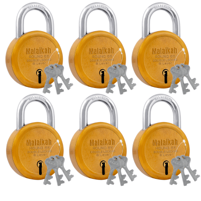     			Malaikah Dark Gold Round 65 mm Padlock , Hardened Shackle , Double Locking 8 Lever , Comes with 3 Keys Pack of 6