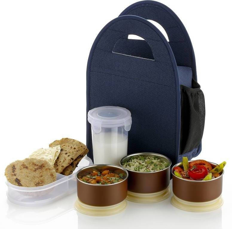 FITAZA 5 Containers Lunch Box Steel Plastic Lunch Box 4 - Container ( Pack of 1 ) FITAZA 5 Containers Lunch Box Steel Plastic Lunch Box 4 - Container ( Pack of 1 )
