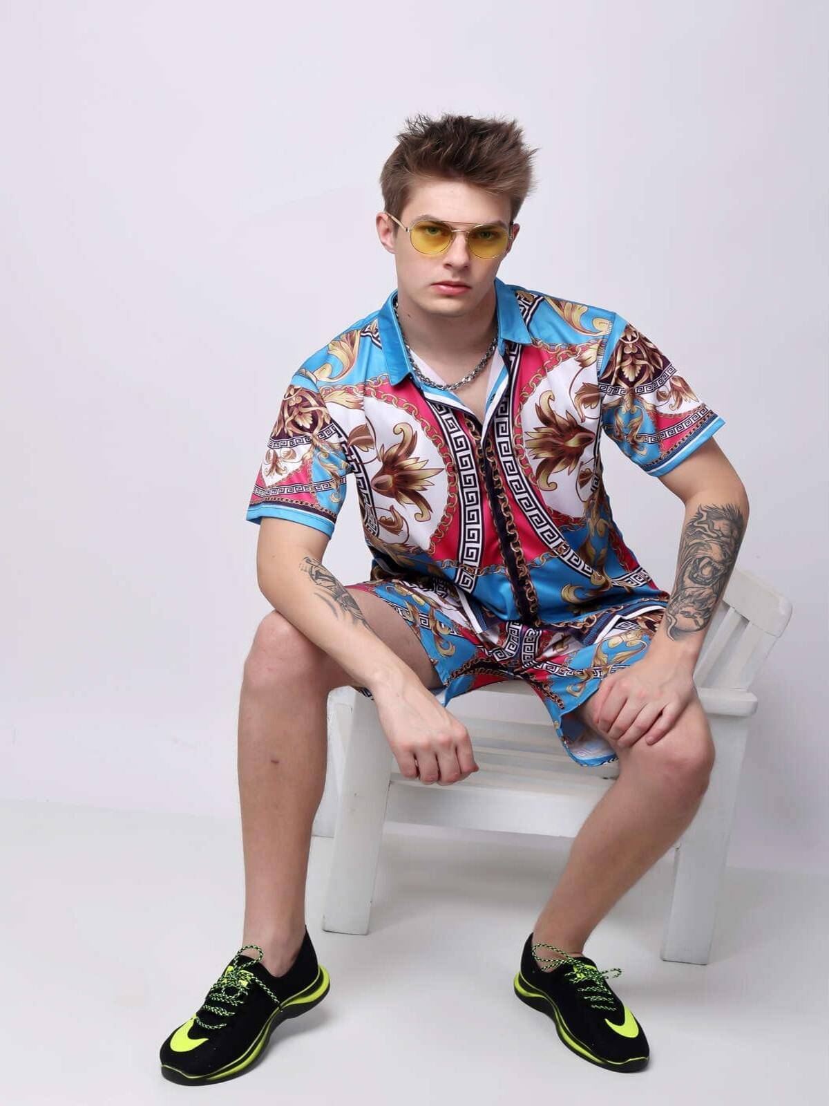     			FLIRTY SOUL Men's Shirt With Shorts Co-Ords Set ( Pack of 1 , Multicolor )