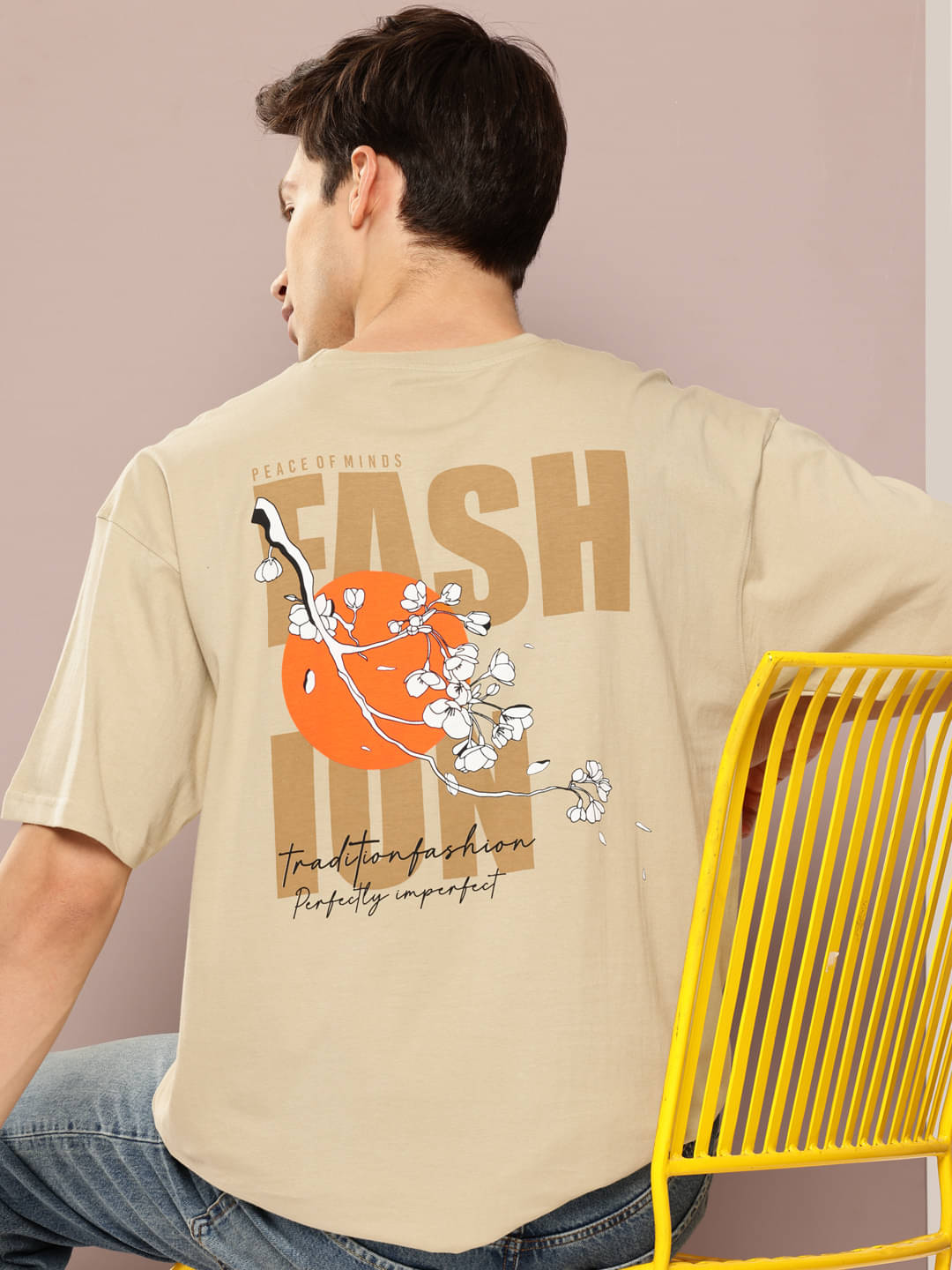     			FROSEN FOX Men Cotton Oversized Fit Printed T-Shirt ( Beige )