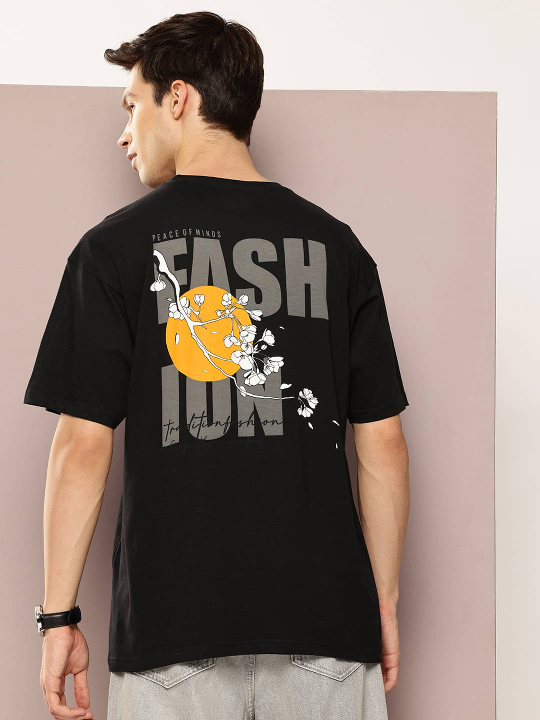    			FROSEN FOX Men Cotton Oversized Fit Printed T-Shirt ( Black )