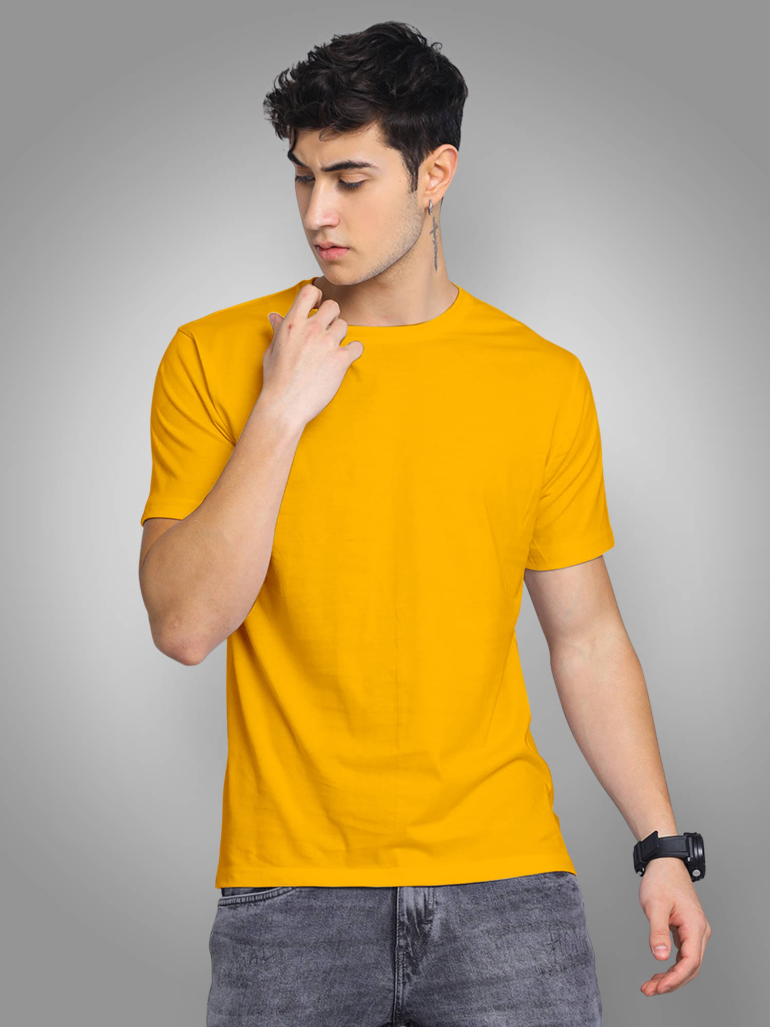     			FTX Men Polyester Regular Fit Solid T-Shirt ( Yellow )