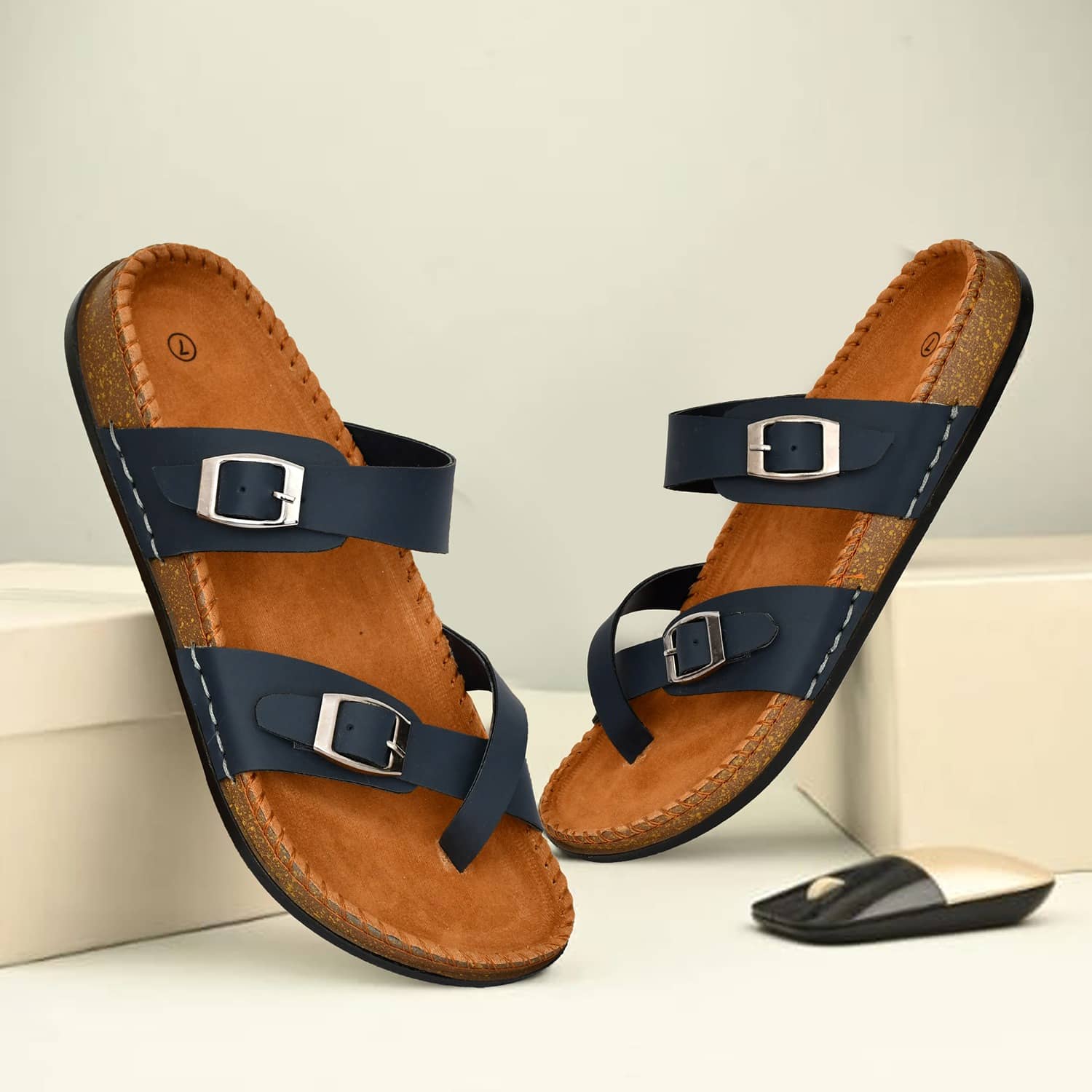 Figor Blue Men's Leather Slipper