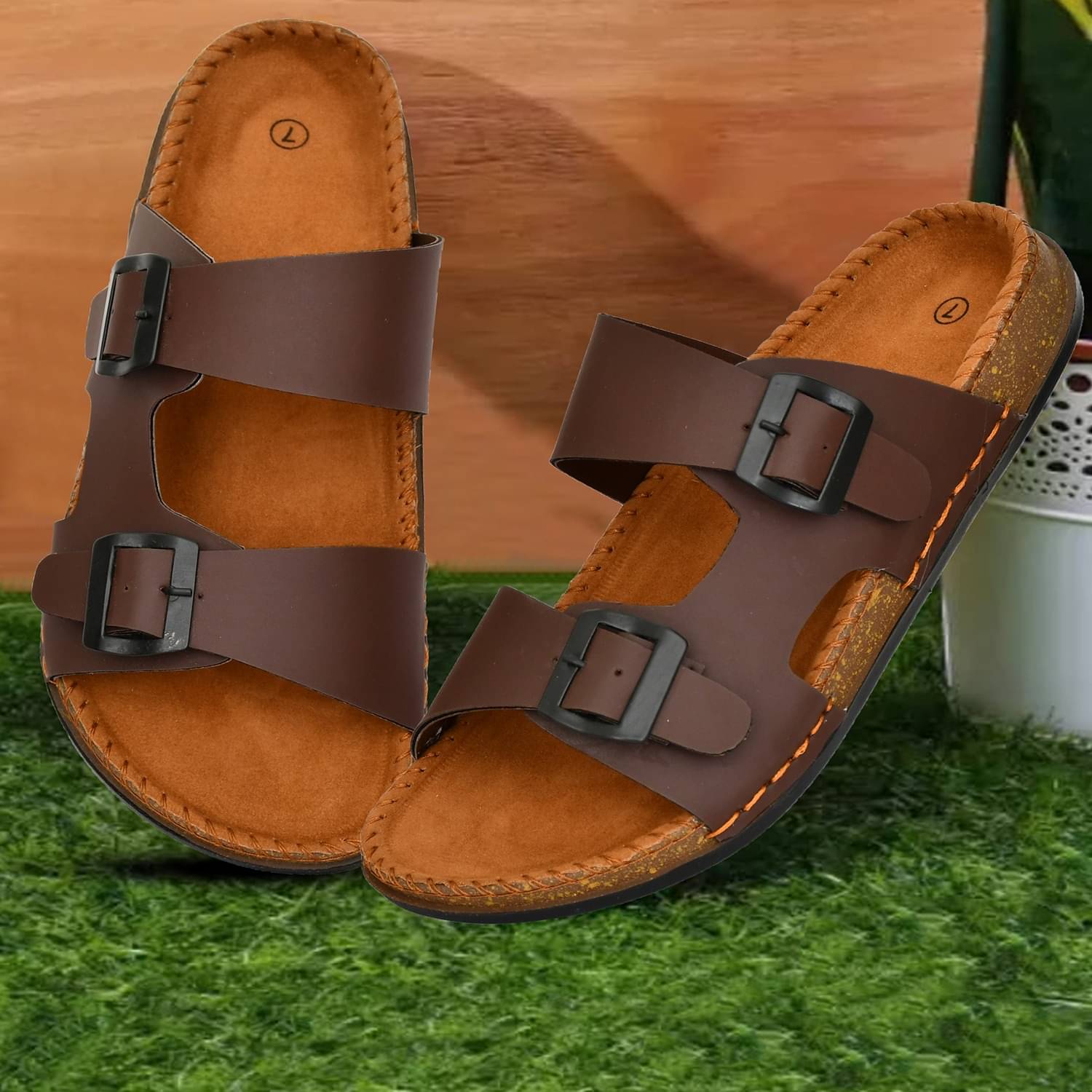     			Figor Brown Men's Slide Flip Flop