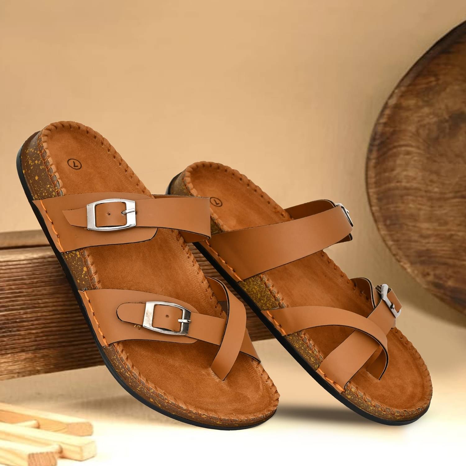     			Figor Tan Men's Leather Slipper