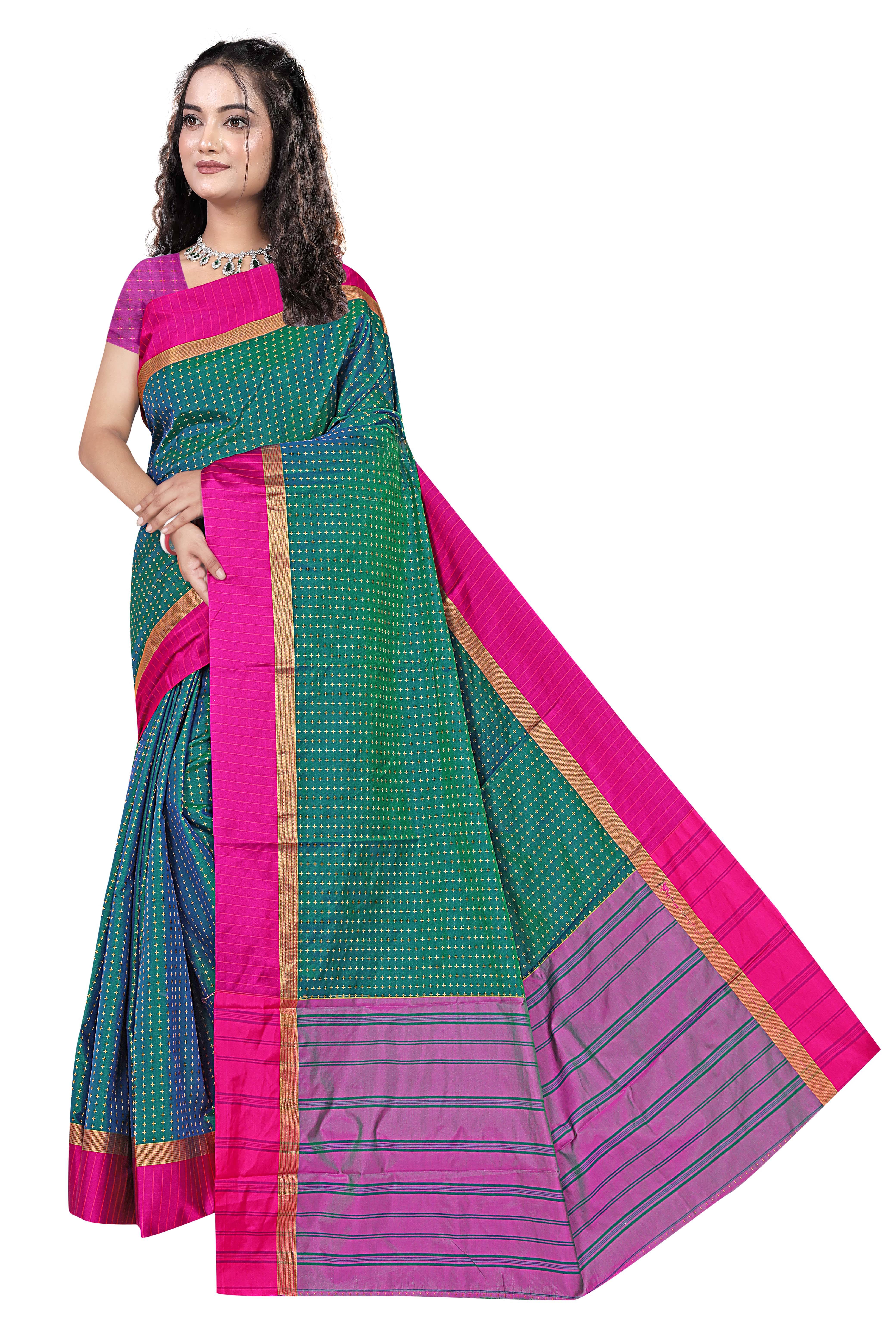     			Gullak Art Silk Printed Banarasi saree With Unstitched Blouse Piece ( Green )