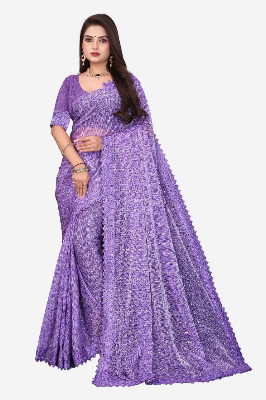     			Gullak Lycra Self Design Jamdani Saree With Unstitched Blouse Piece ( Lavender )