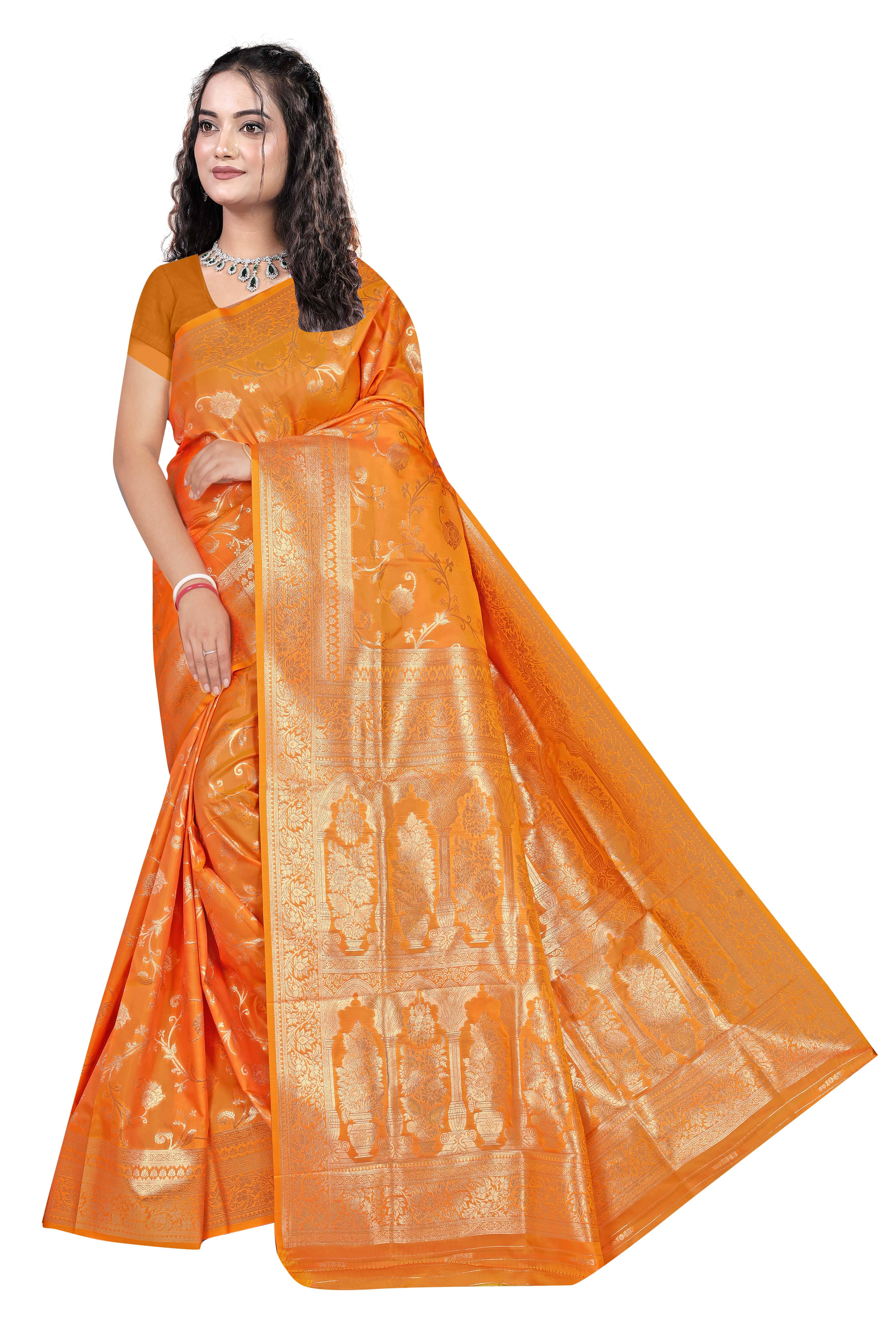     			Gullak Polyester Printed Banarasi saree With Unstitched Blouse Piece ( Mustard )