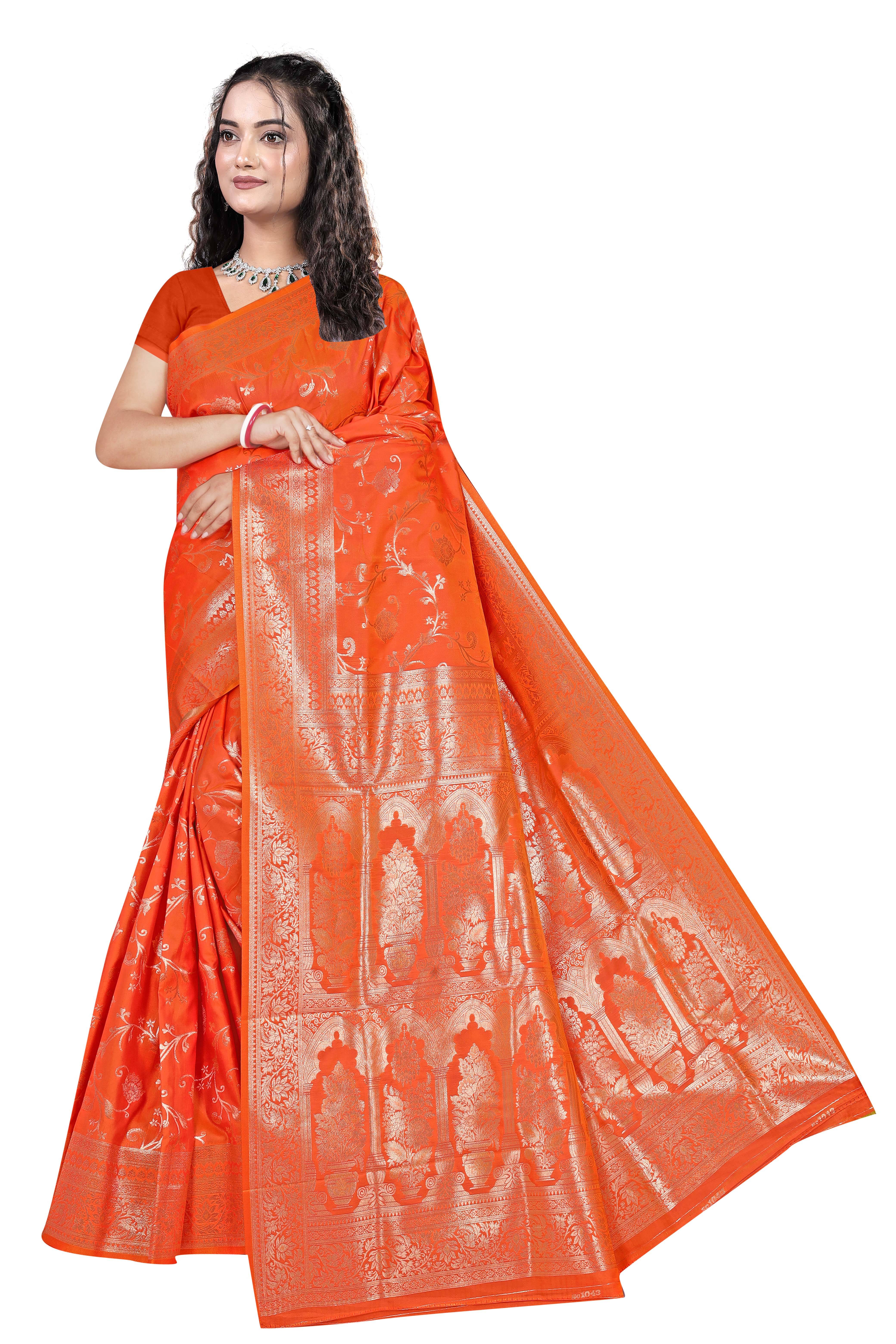     			Gullak Polyester Woven Banarasi saree With Unstitched Blouse Piece ( Orange )