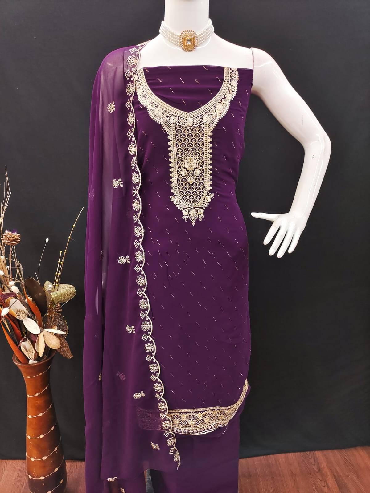HL SILKMILLS Women Georgette Unstitched Dress Material ( Purple )     			HL SILKMILLS Women Georgette Unstitched Dress Material ( Purple )