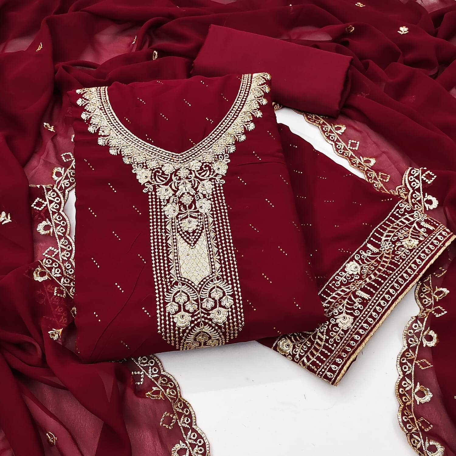     			HL SILKMILLS Women Georgette Unstitched Dress Material ( Maroon )