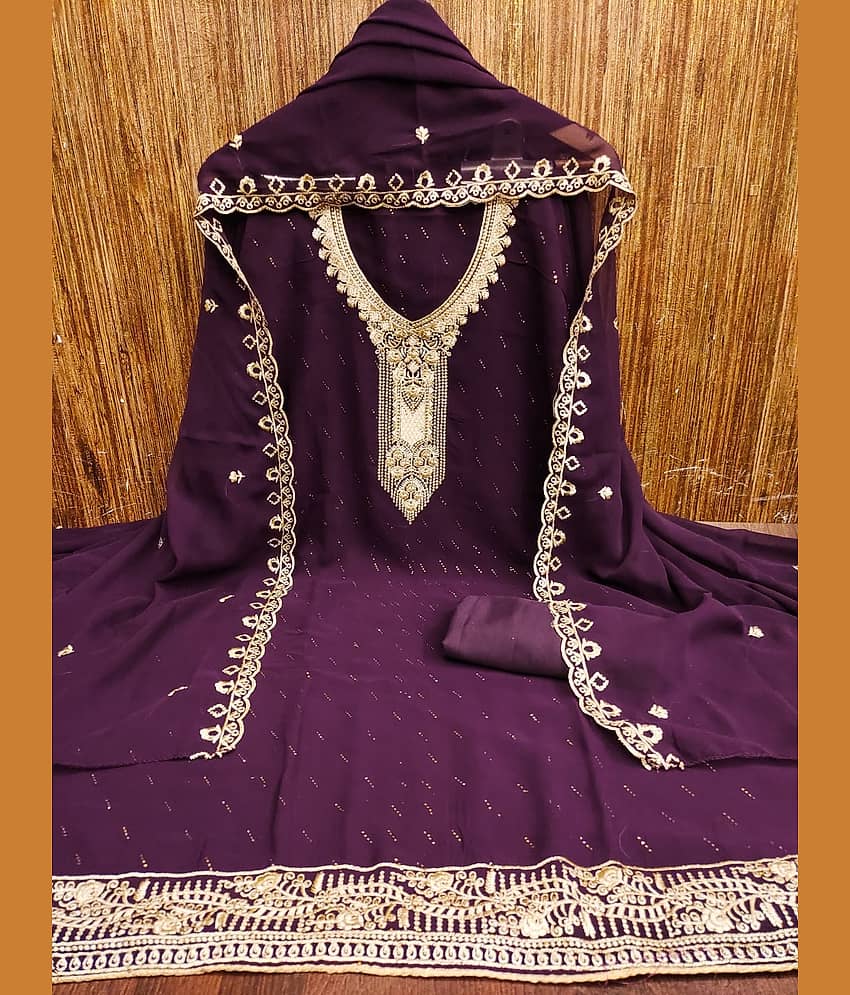 HL SILKMILLS Women Georgette Unstitched Dress Material ( Purple ) - Unstitched Fabrics | Buy online on ZillyBuy