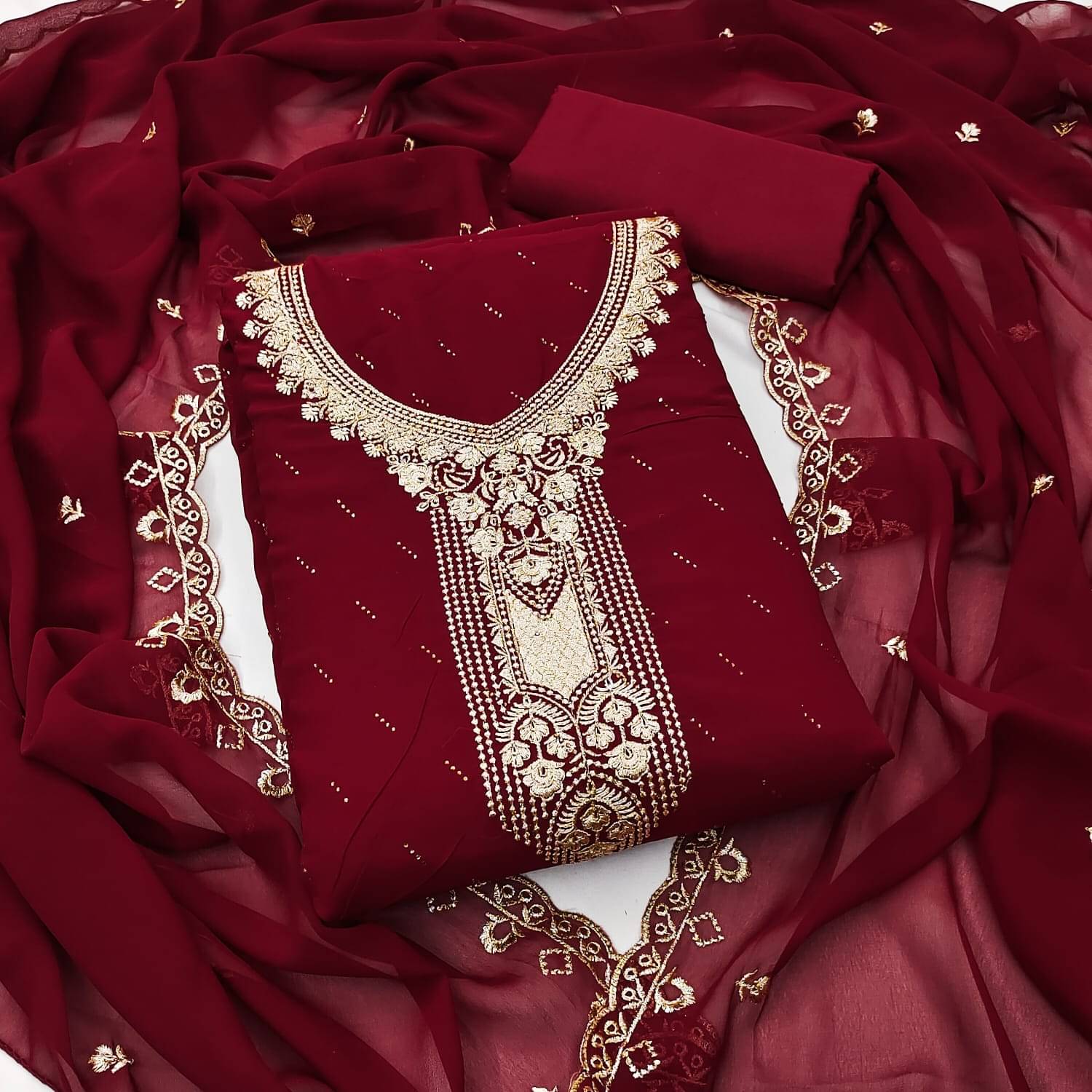     			HL SILKMILLS Women Georgette Unstitched Dress Material ( Maroon )
