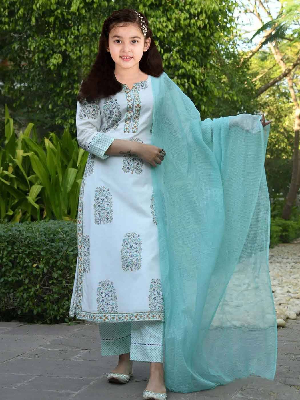     			JULEE Girls Cotton Blend Kurti with Pants ( Pack of 1 , Sky Blue )
