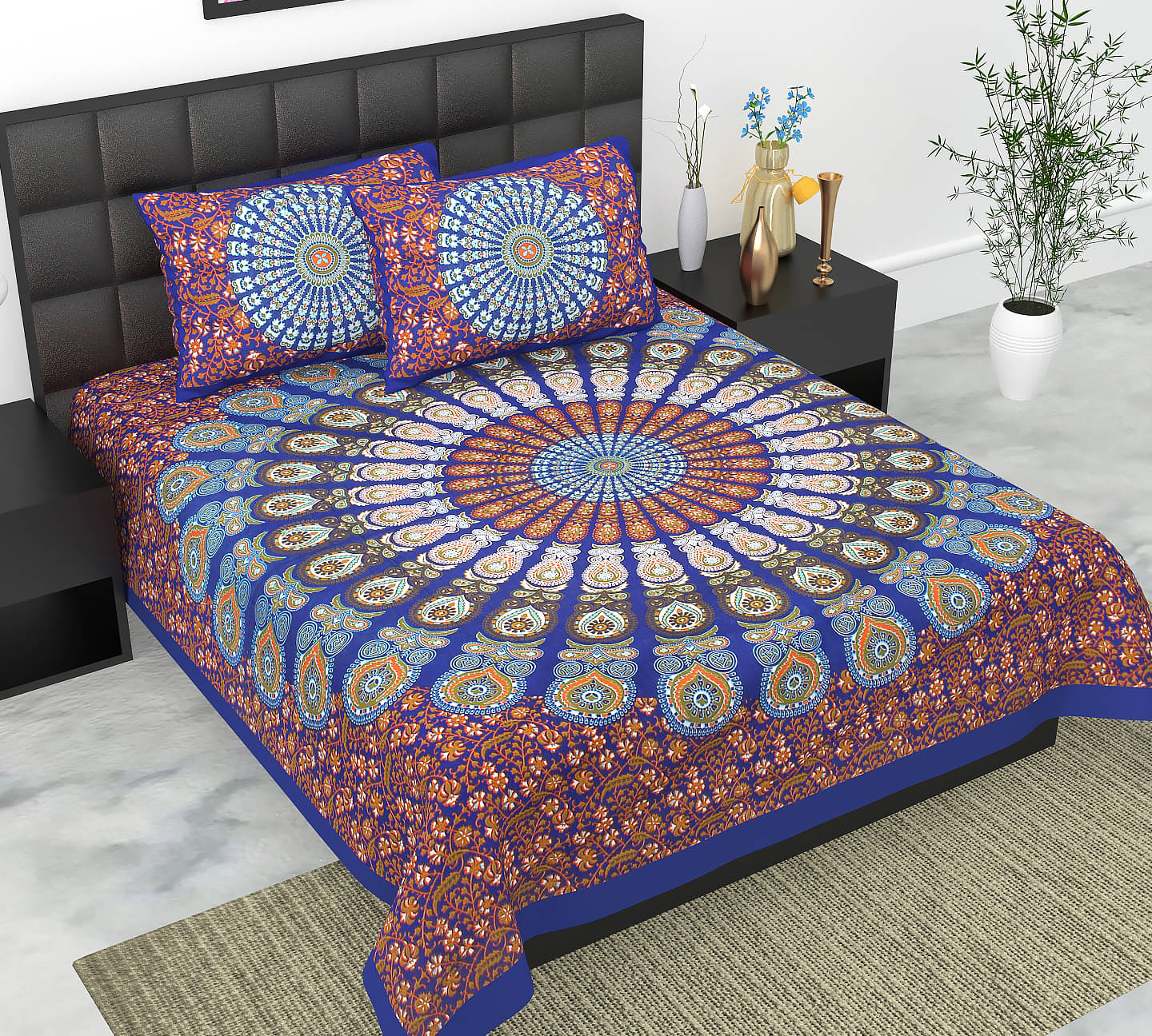     			K.D.PRINTS Cotton 1 Double Bedsheet with 2 Pillow Covers ( Multicolor )