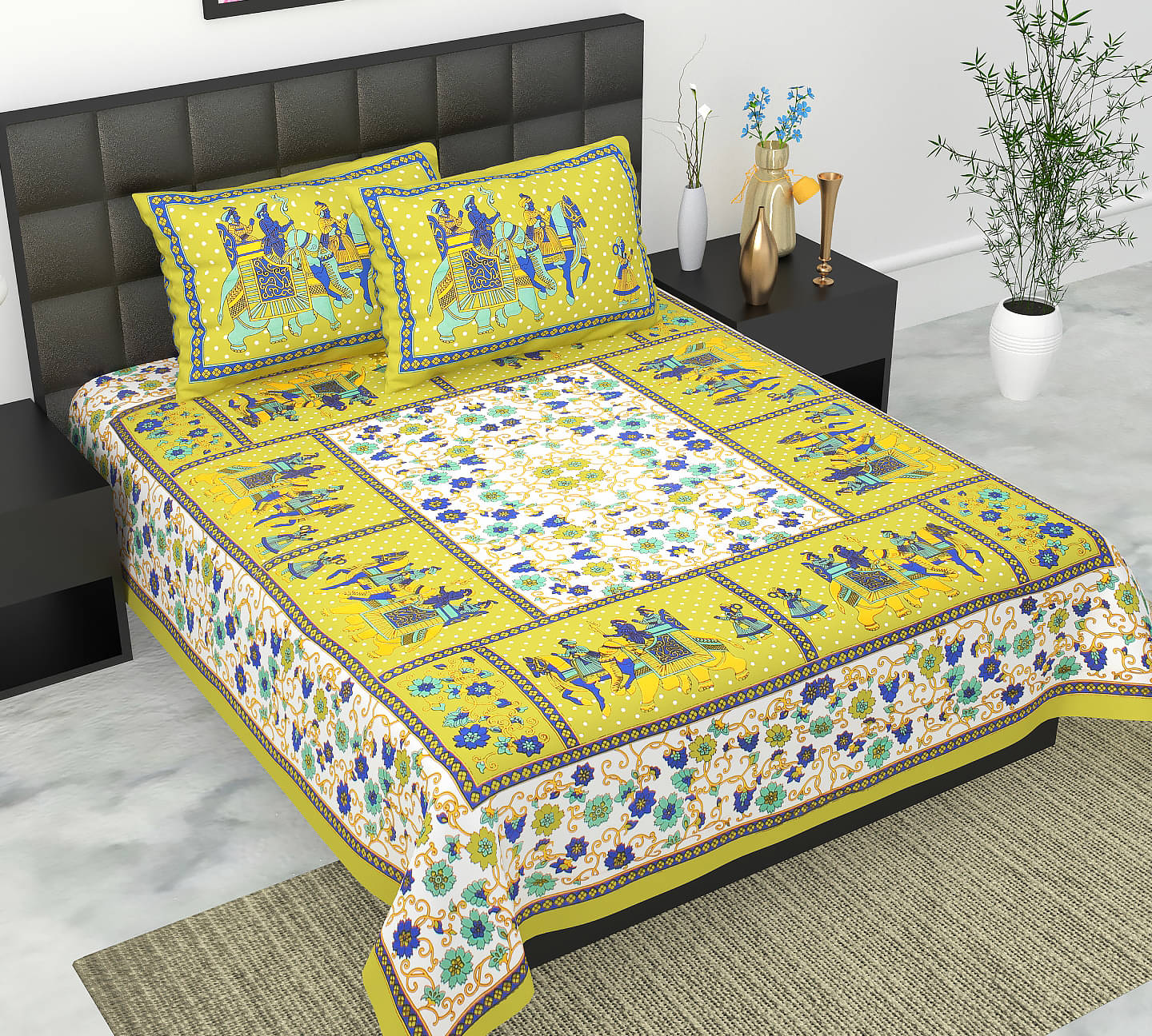     			K.D.PRINTS Cotton 1 Double Bedsheet with 2 Pillow Covers ( Multicolor )