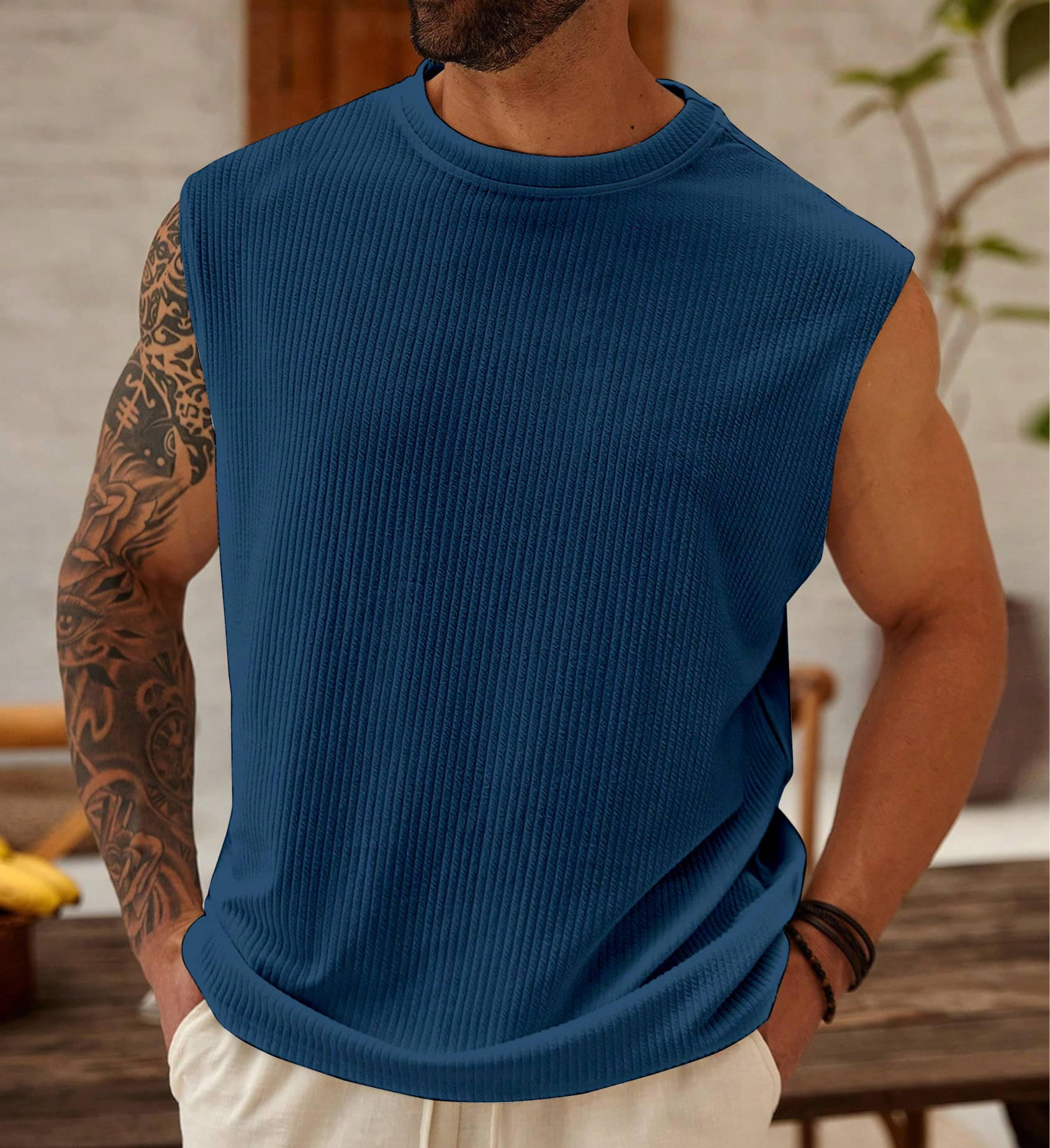     			KAJARU Pack of 1 Cotton Blend Gym Vest For Men ( Blue )