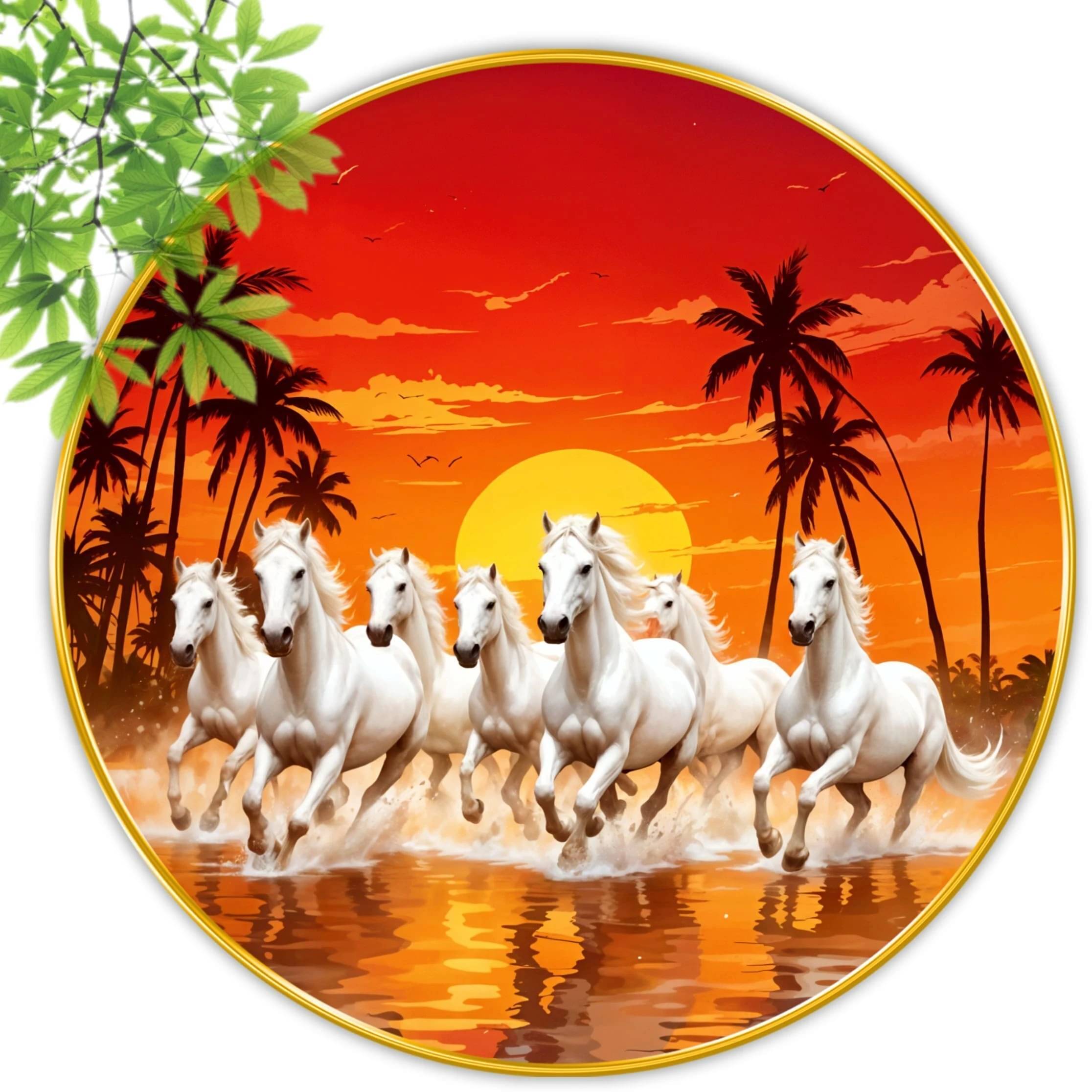     			Livin'luxe paintings 7 Running horses modern art Premium Sparkle lamination Golden Slim Frame 40 cm x 40 cm Large Size