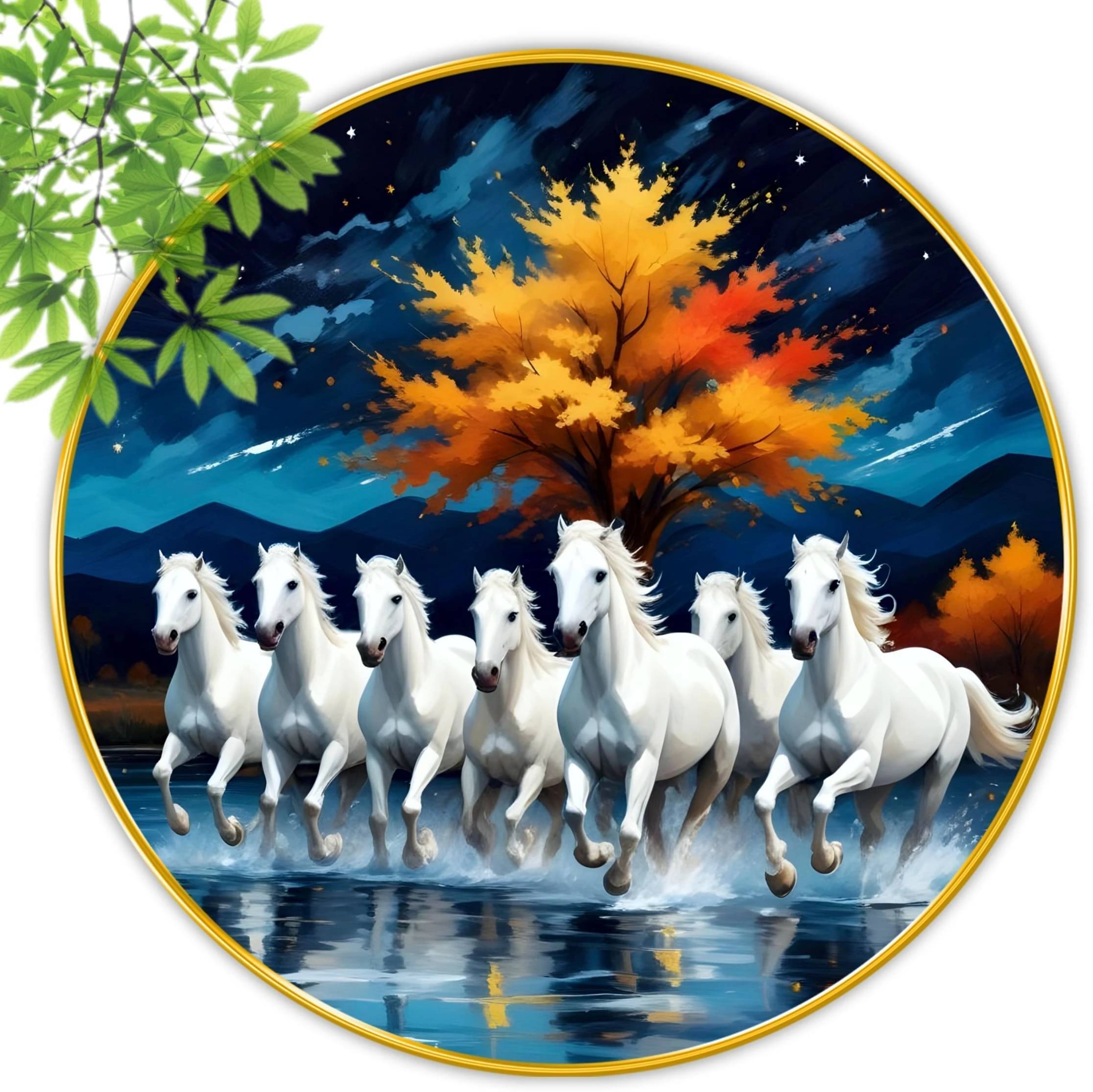 Livin'luxe paintings 7 Running horses modern art Premium Sparkle lamination Golden Slim Frame 40 cm x 40 cm Large Size Livin'luxe paintings 7 Running horses modern art Premium Sparkle lamination Golden Slim Frame 40 cm x 40 cm Large Size