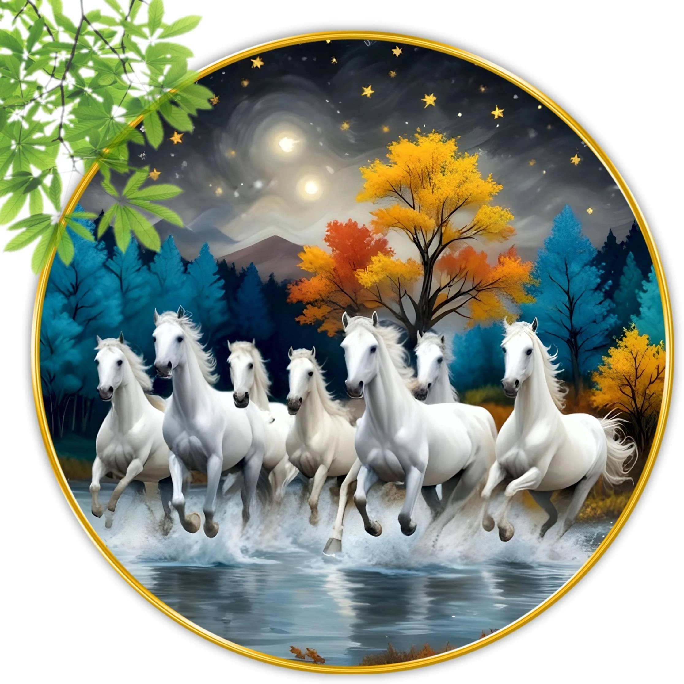     			Livin'luxe paintings 7 Running horses modern art Premium Sparkle lamination Golden Slim Frame 40 cm x 40 cm Large Size