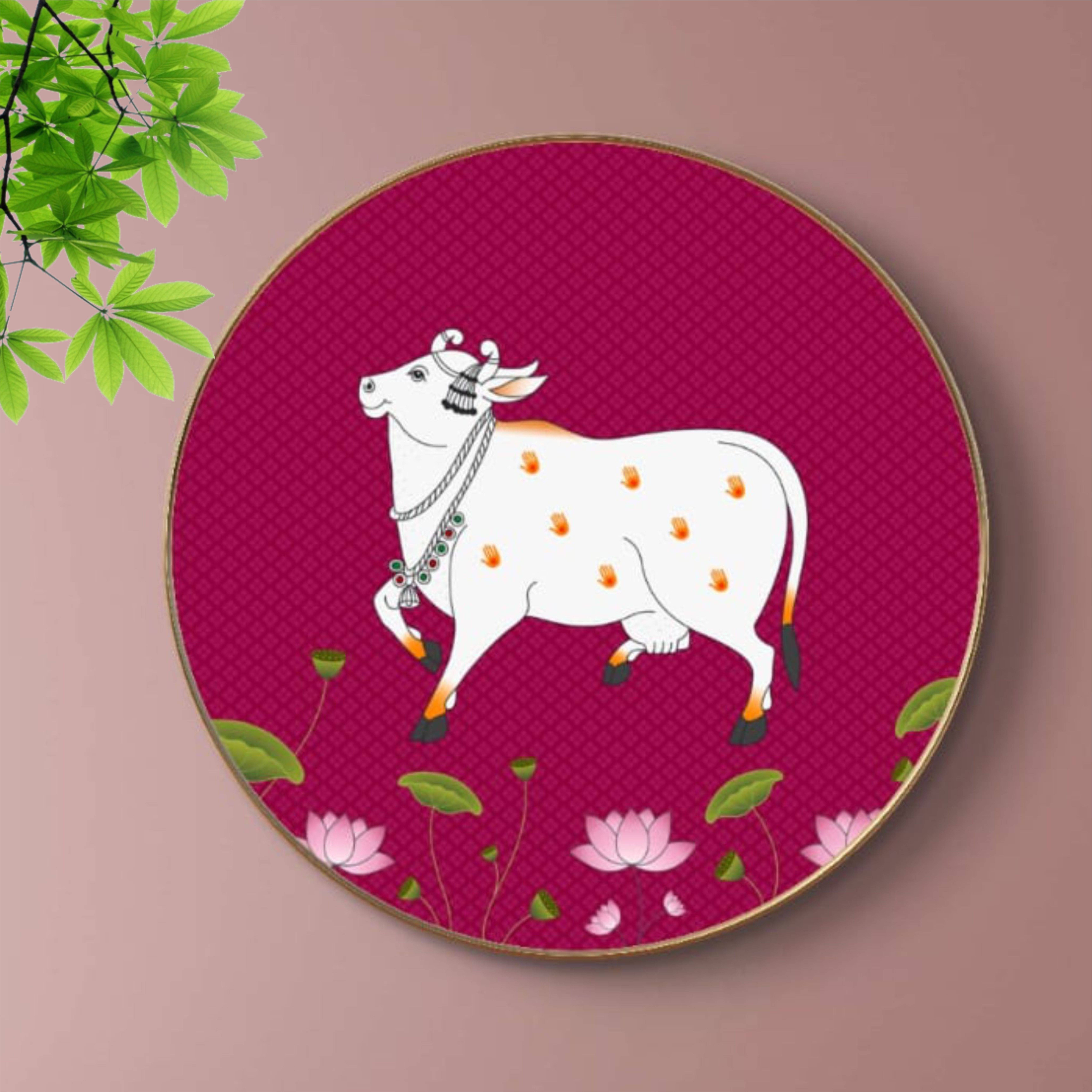 Livin'luxe paintings Beautiful Cow Pichwai Premium Sparkle lamination Golden Slim Frame 40 cm x 40 cm Large Size     			Livin'luxe paintings Beautiful Cow Pichwai Premium Sparkle lamination Golden Slim Frame 40 cm x 40 cm Large Size