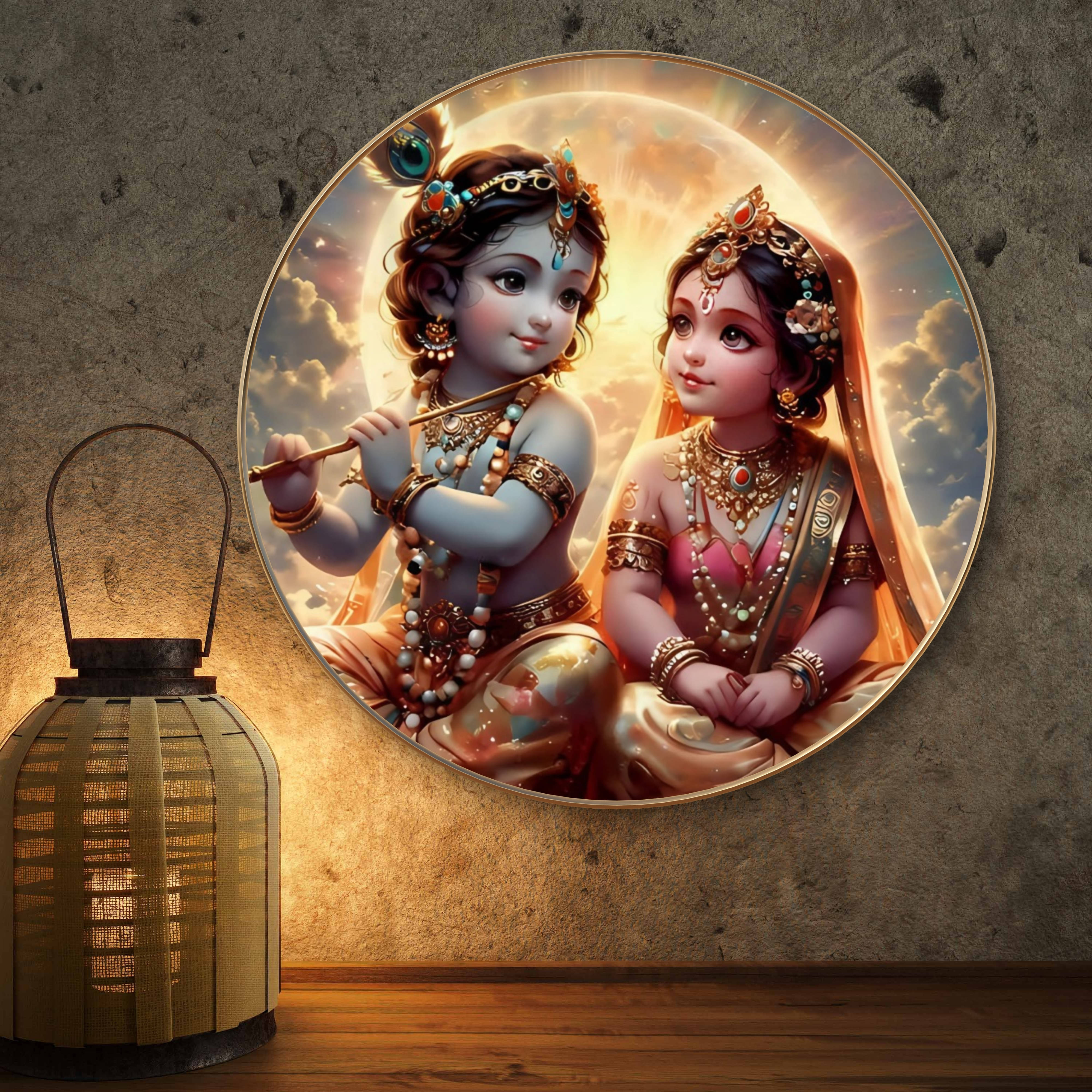 Livin'luxe paintings Krishna and Radha Childhood Divine Love Wall Painting with Frame - Sparkle Glossy Round Golden Framed Large Painting for Office Livin'luxe paintings Krishna and Radha Childhood Divine Love Wall Painting with Frame - Sparkle Glossy Round Golden Framed Large Painting for Office