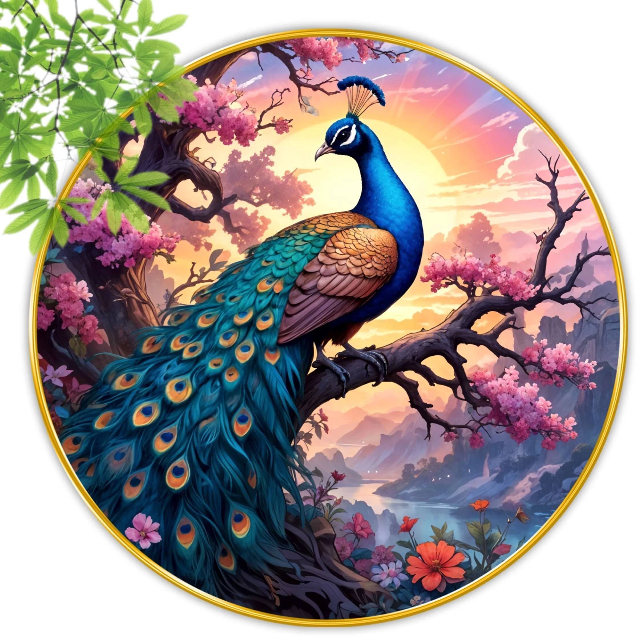    			Livin'luxe paintings Peacock modern art Premium Sparkle lamination Golden Slim Frame 40 cm x 40 cm Large Size