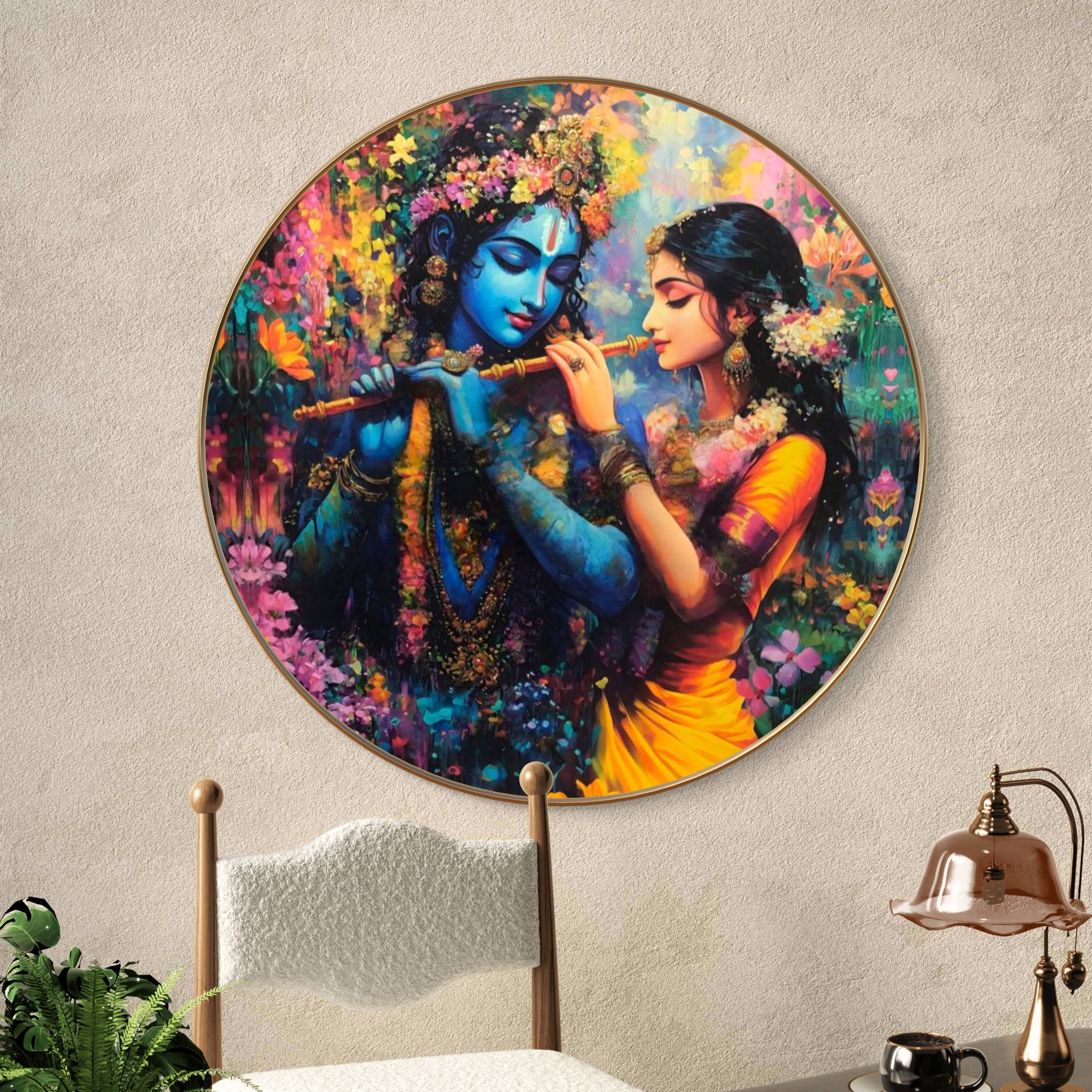 Livin'luxe paintings Radha Krishna Divine Love Wall Painting with Frame - Sparkle Glossy Round Golden Framed Large Painting for Office Livin'luxe paintings Radha Krishna Divine Love Wall Painting with Frame - Sparkle Glossy Round Golden Framed Large Painting for Office