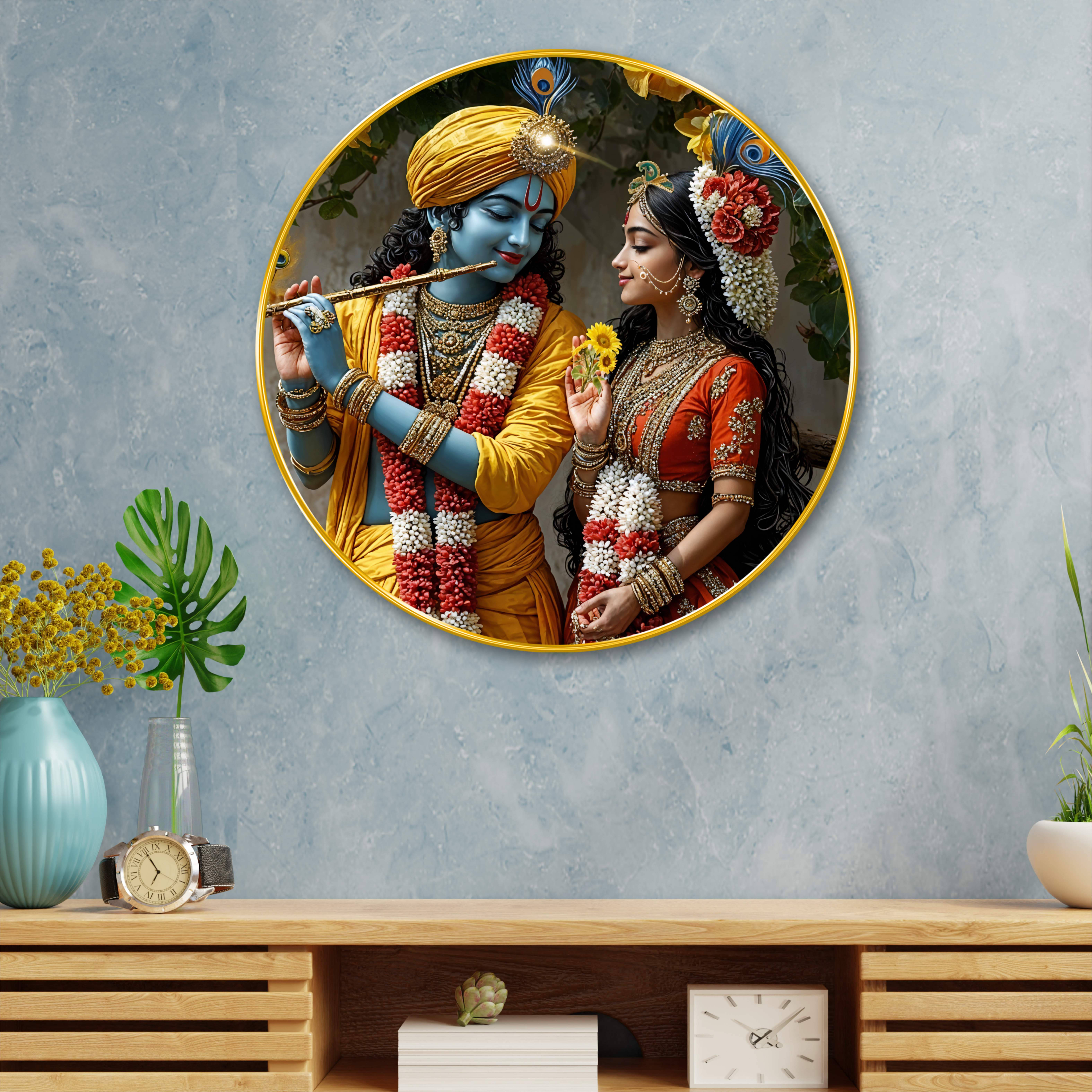     			Livin'luxe paintings Radha krishna religious modern art Premium Sparkle lamination Golden Slim Frame
