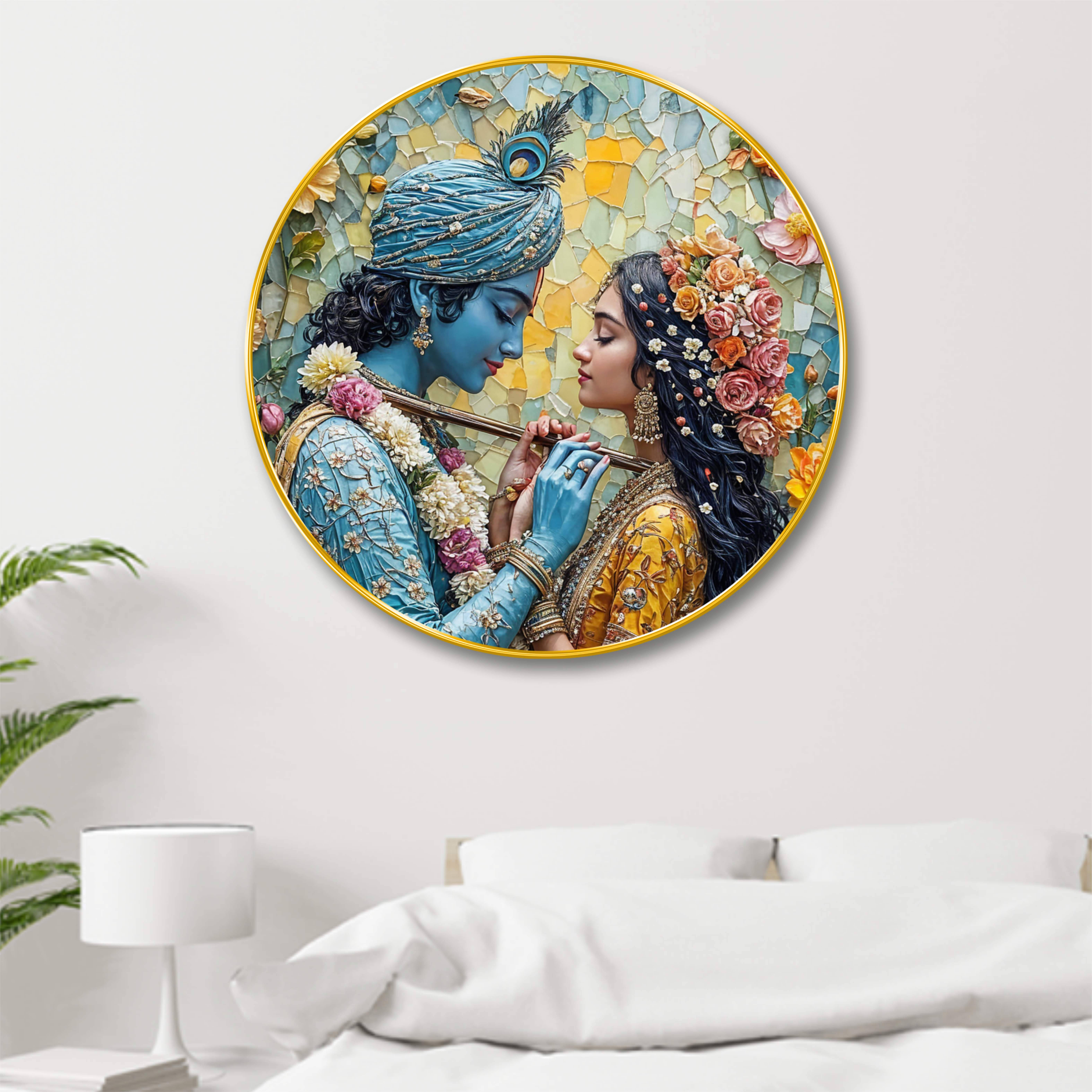 Livin'luxe paintings Radha krishna religious modern art Premium Sparkle lamination Golden Slim Frame     			Livin'luxe paintings Radha krishna religious modern art Premium Sparkle lamination Golden Slim Frame
