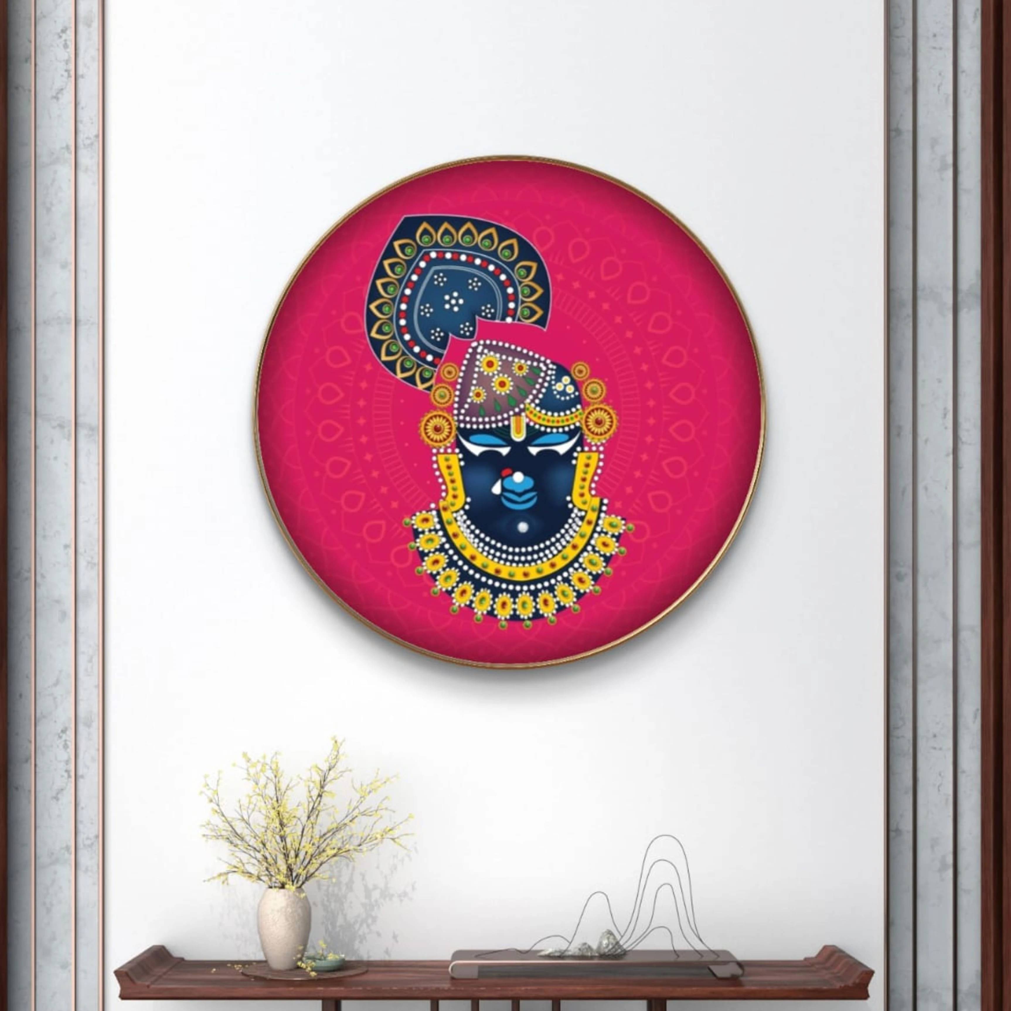 Livin'luxe paintings ShriNath ji religious Premium Sparkle lamination Golden Slim Frame 40 cm x 40 cm Large Size     			Livin'luxe paintings ShriNath ji religious Premium Sparkle lamination Golden Slim Frame 40 cm x 40 cm Large Size