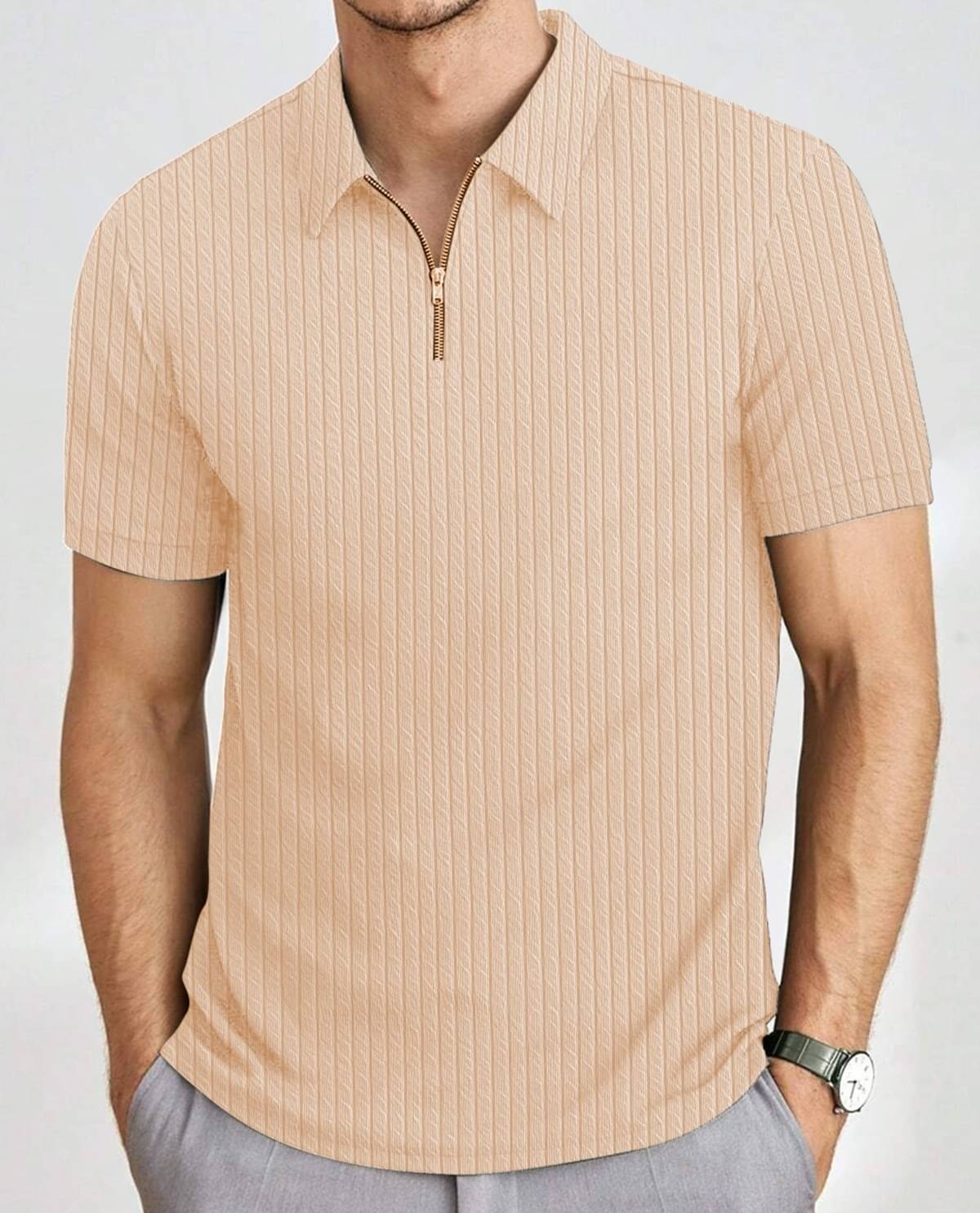     			MAKEMODE Men Polyester Regular Fit Self Design Polo T Shirt ( Off-White )