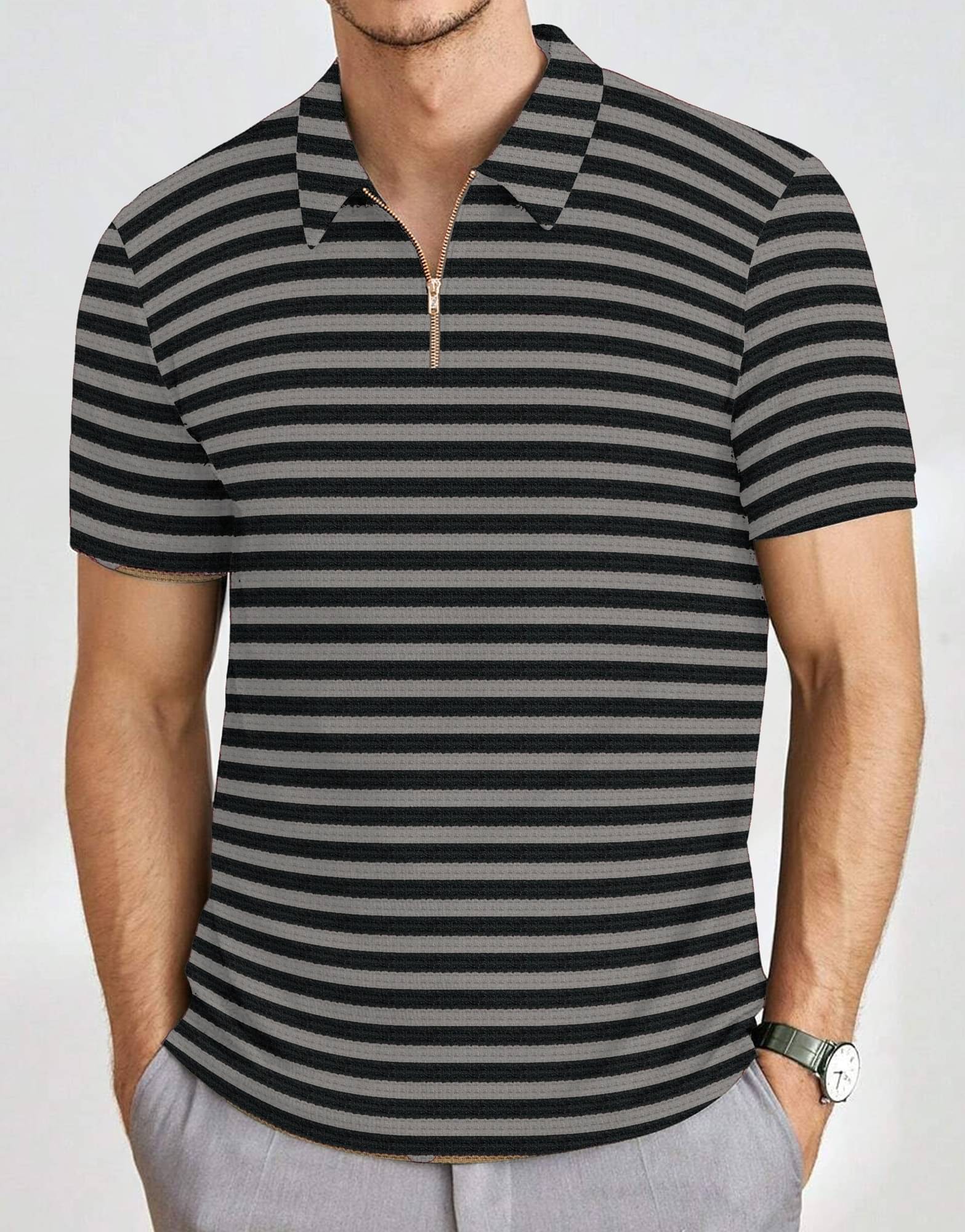 MAKEMODE Men Polyester Regular Fit Self Design Polo T Shirt ( Grey ) MAKEMODE Men Polyester Regular Fit Self Design Polo T Shirt ( Grey )