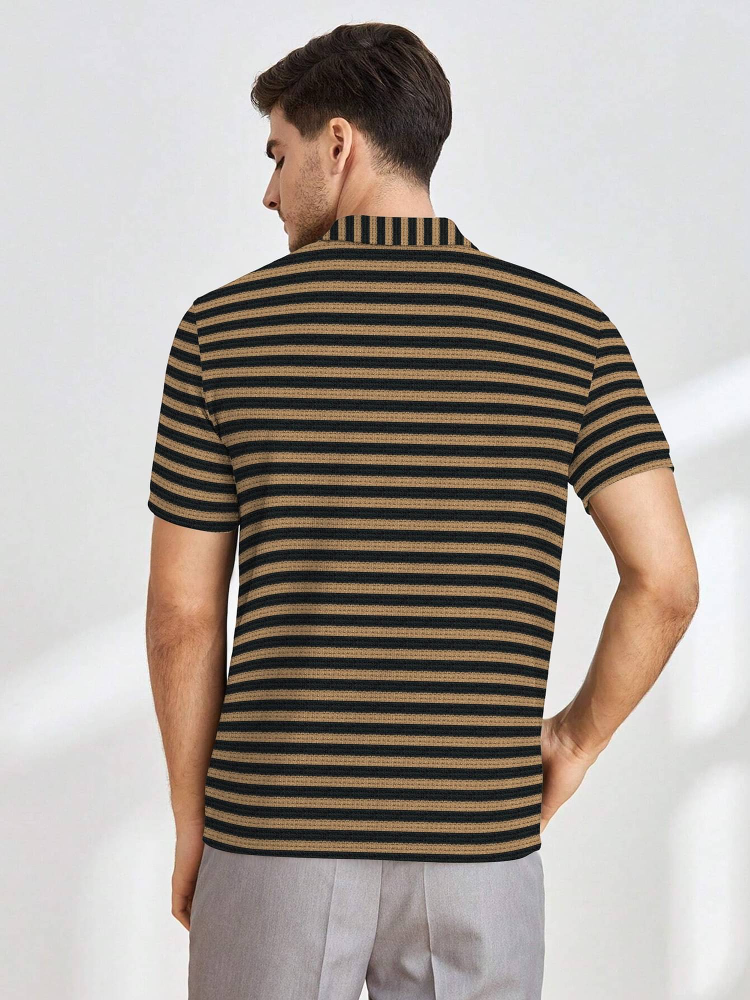 MAKEMODE Men Polyester Regular Fit Self Design Polo T Shirt ( Cream ) MAKEMODE Men Polyester Regular Fit Self Design Polo T Shirt ( Cream )