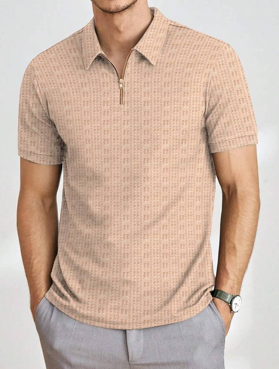 MAKEMODE Men Polyester Regular Fit Self Design Polo T Shirt ( Off White ) MAKEMODE Men Polyester Regular Fit Self Design Polo T Shirt ( Off White )