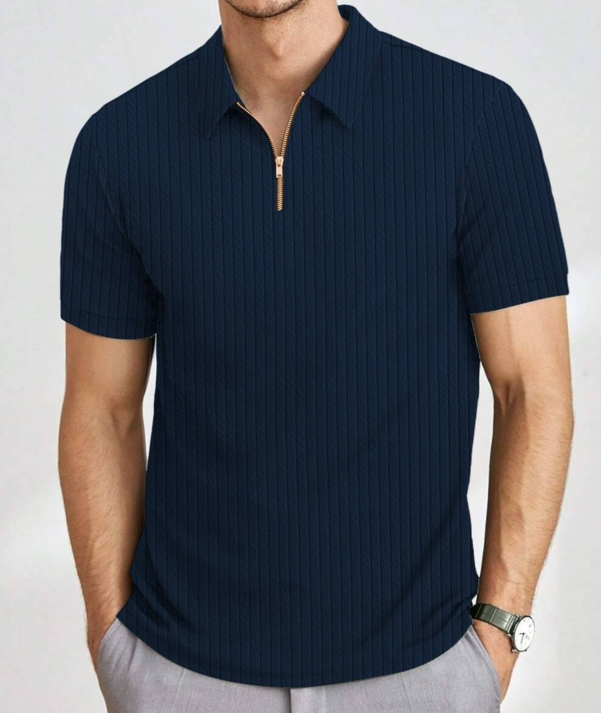 MAKEMODE Men Polyester Regular Fit Self Design Polo T Shirt ( Blue ) MAKEMODE Men Polyester Regular Fit Self Design Polo T Shirt ( Blue )
