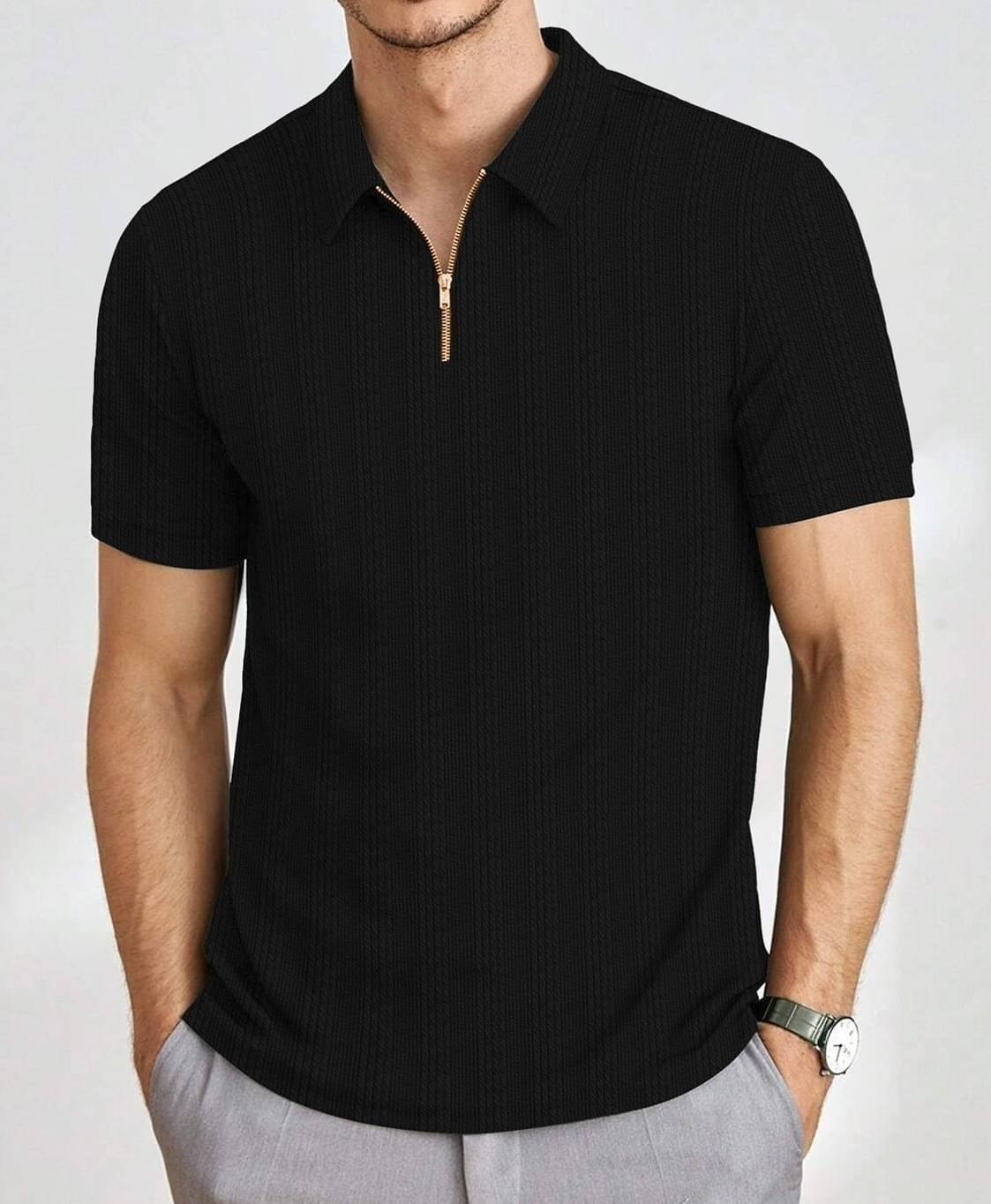 MAKEMODE Men Polyester Regular Fit Striped Polo T Shirt ( Black ) MAKEMODE Men Polyester Regular Fit Striped Polo T Shirt ( Black )
