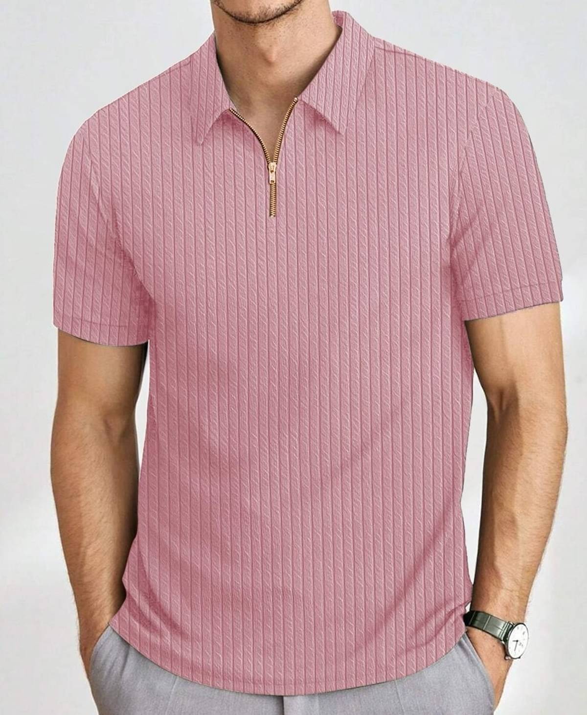     			MAKEMODE Men Polyester Regular Fit Self Design Polo T Shirt ( Light Pink )