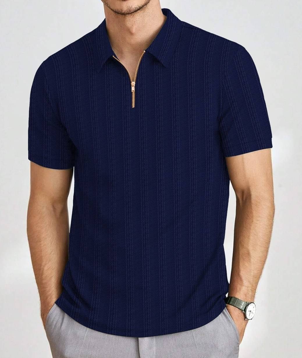 MAKEMODE Men Polyester Regular Fit Self Design Polo T Shirt ( Blue ) MAKEMODE Men Polyester Regular Fit Self Design Polo T Shirt ( Blue )