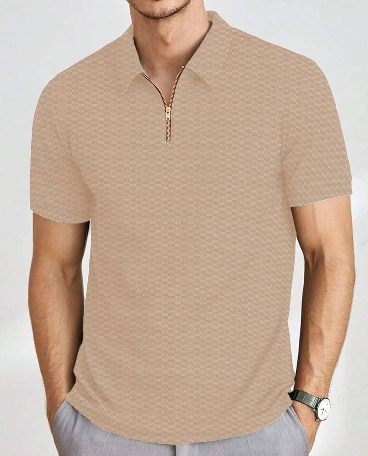     			MAKEMODE Men Polyester Regular Fit Popcorn Textured Polo T Shirt ( Off White )