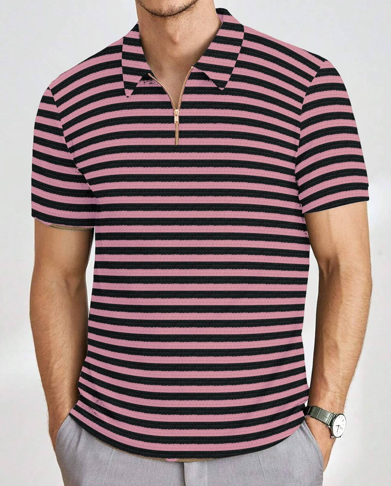     			MAKEMODE Men Polyester Regular Fit Self Design Polo T Shirt ( Pink )