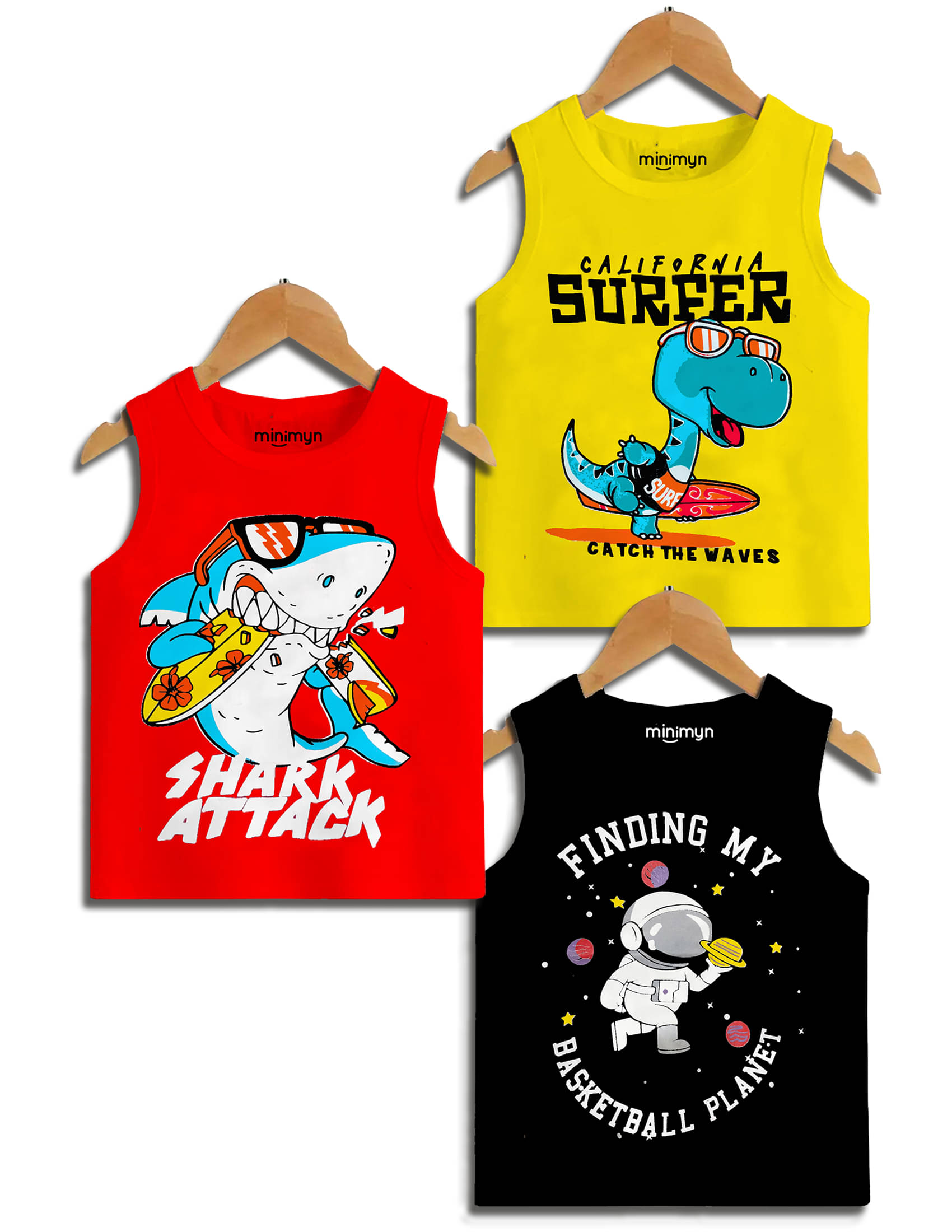     			MINI MYN Pack of 3 Boys Cotton Blend T-Shirt ( Yellow,Red,Black )