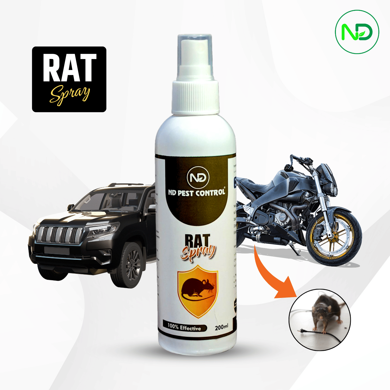     			ND PEST CONTROL ND Rat Spray for home,cars,engine,wires,bikes | Cables| Repellent (200 ml)
