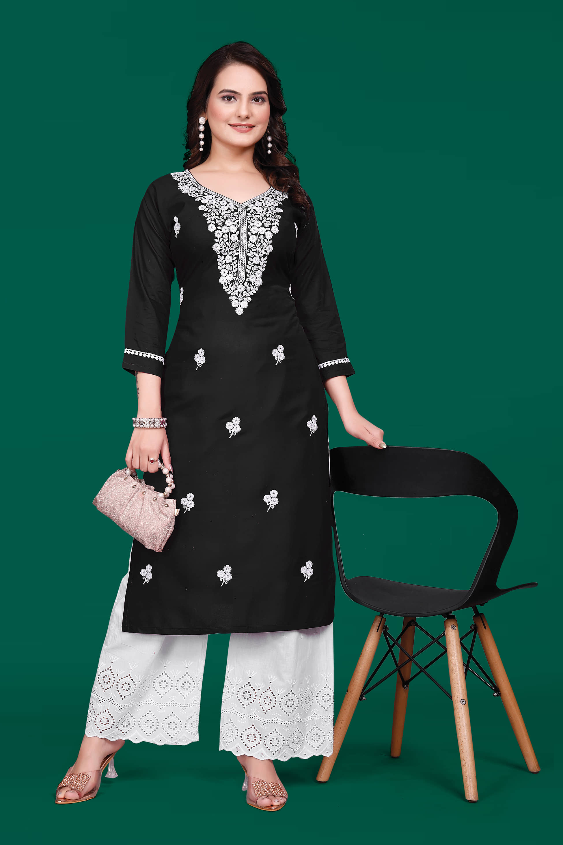 PATBRO Women Rayon Embroidered Straight Kurti ( Navy ) - Kurtis, Tunics | Buy online on ZillyBuy
