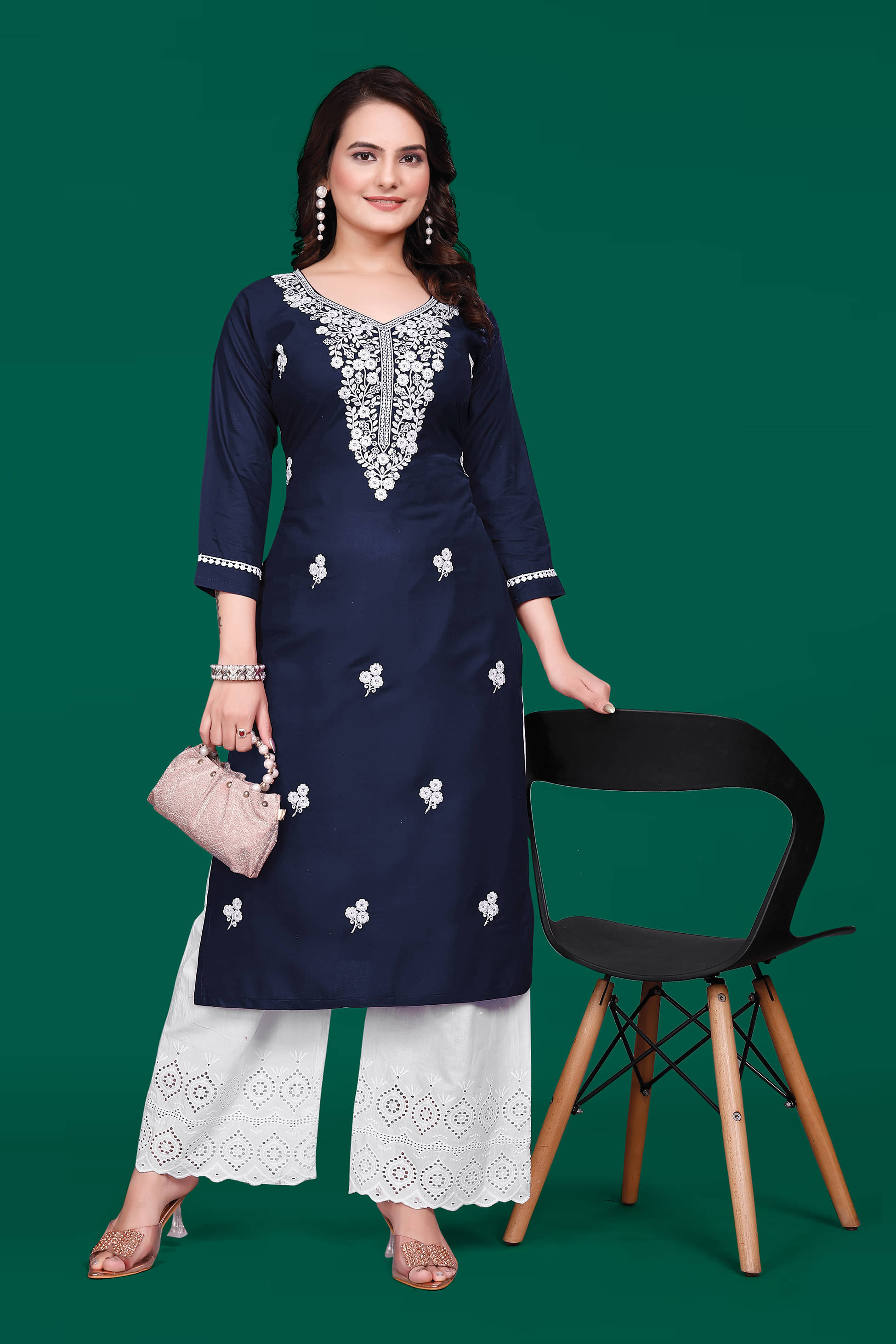 PATBRO Women Rayon Embroidered Straight Kurti ( Navy ) PATBRO Women Rayon Embroidered Straight Kurti ( Navy )