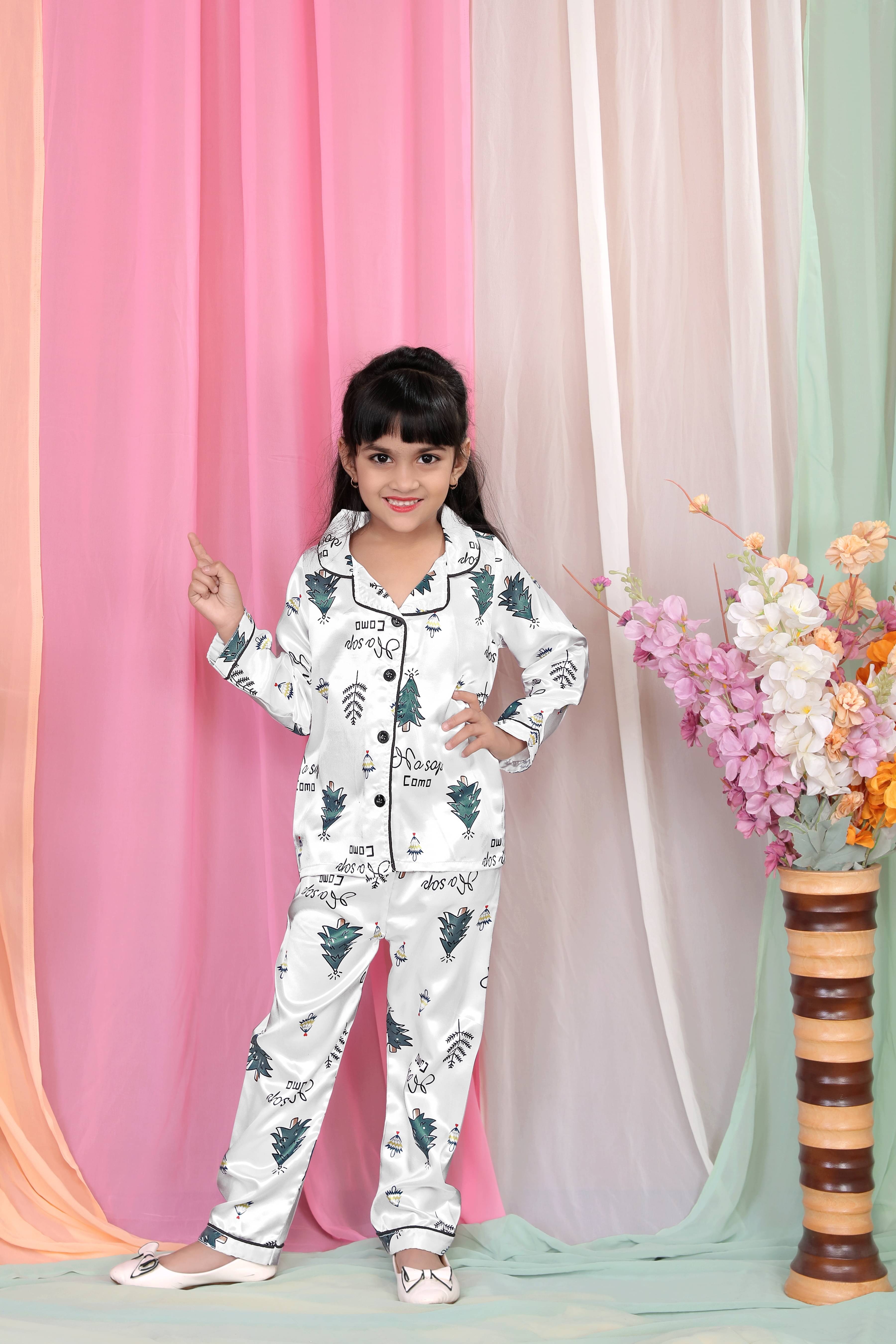     			Paghdal Brothers Pack of 1 Girls Polyester Nightsuit Set ( White )