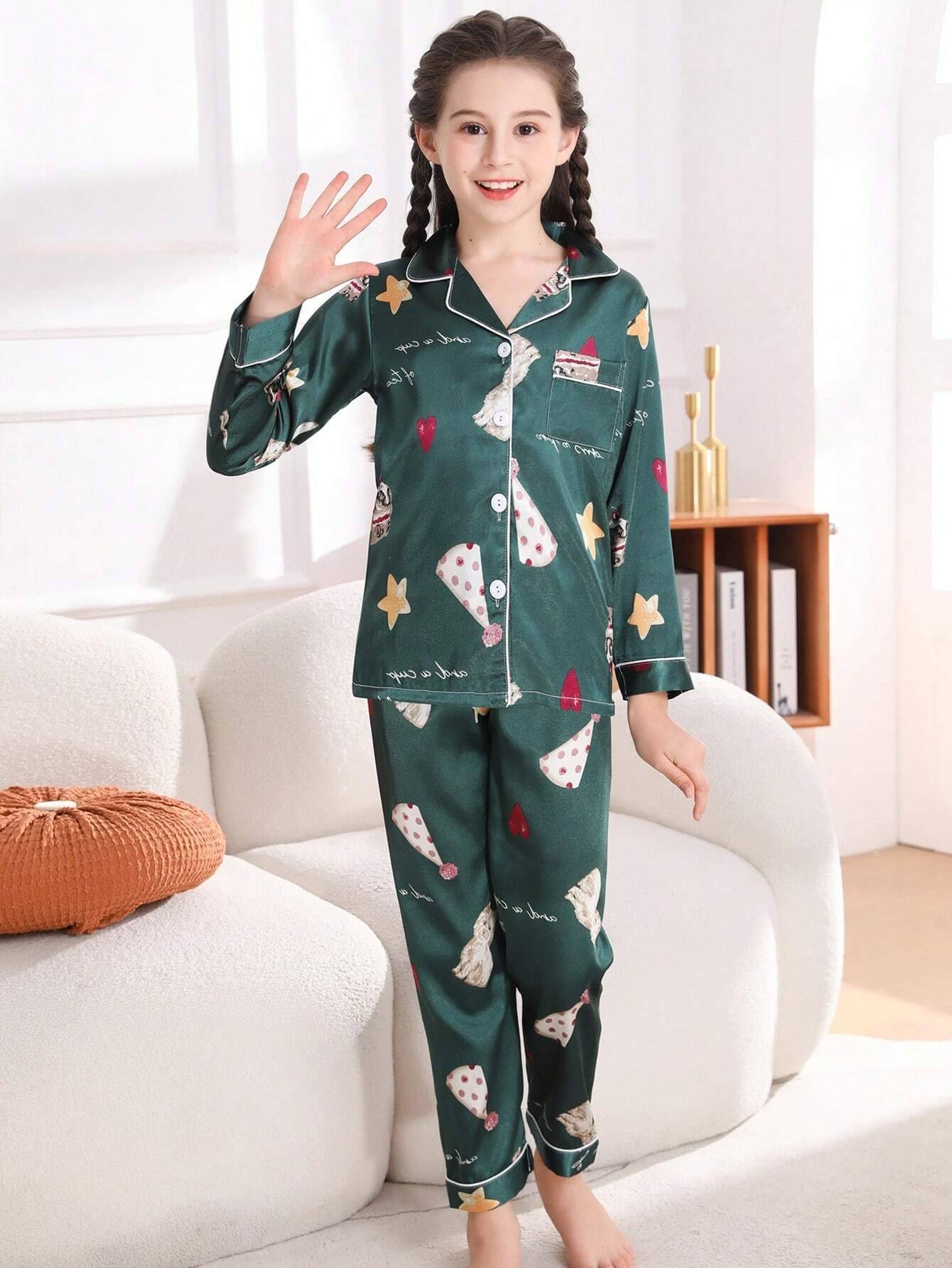     			Paghdal Brothers Pack of 1 Girls Polyester Nightsuit Set ( Green )