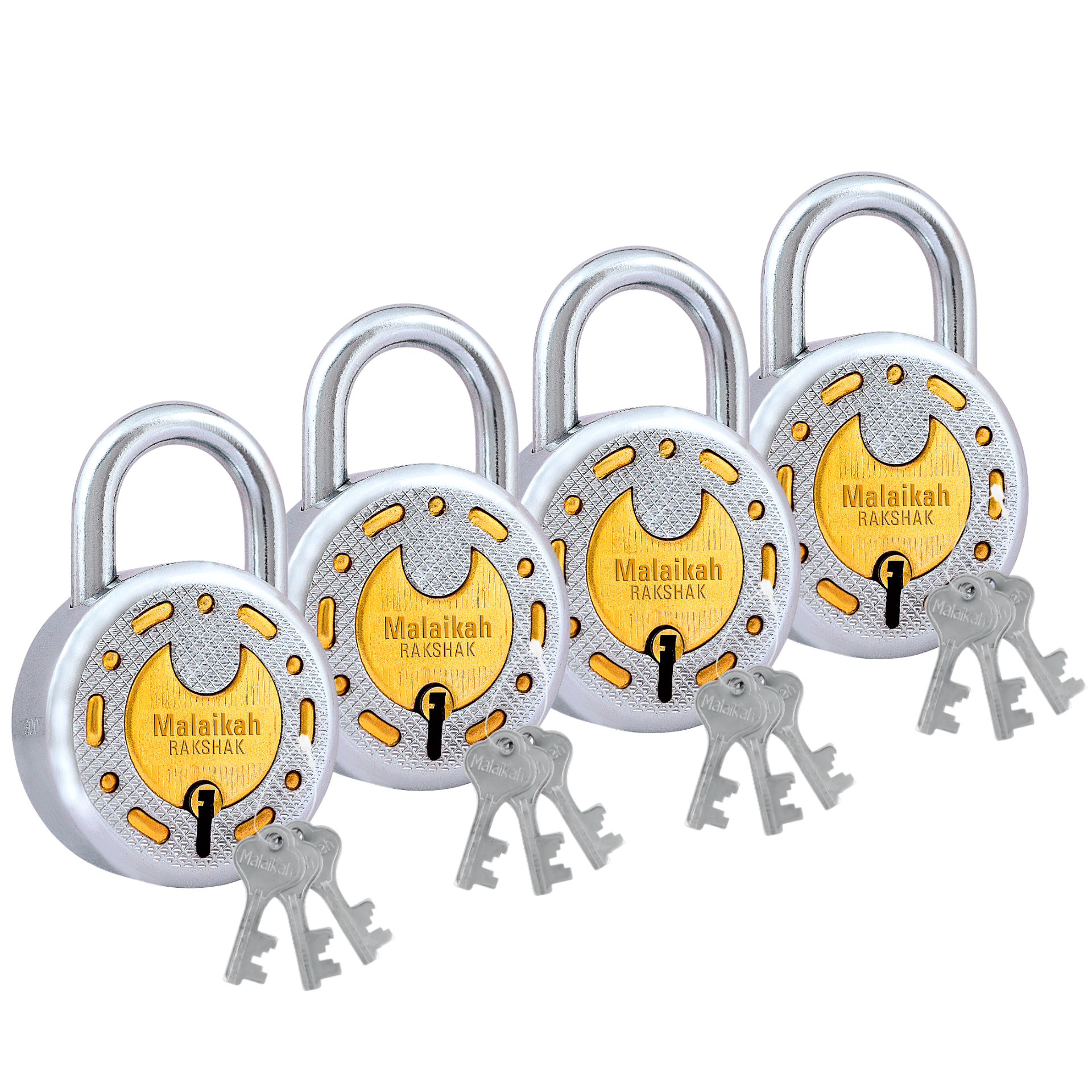     			Malaikah Rakshak Multicolour Padlock , Hardened Shackle , Double Locking 8 Lever , Comes with 3 Keys Pack of 4