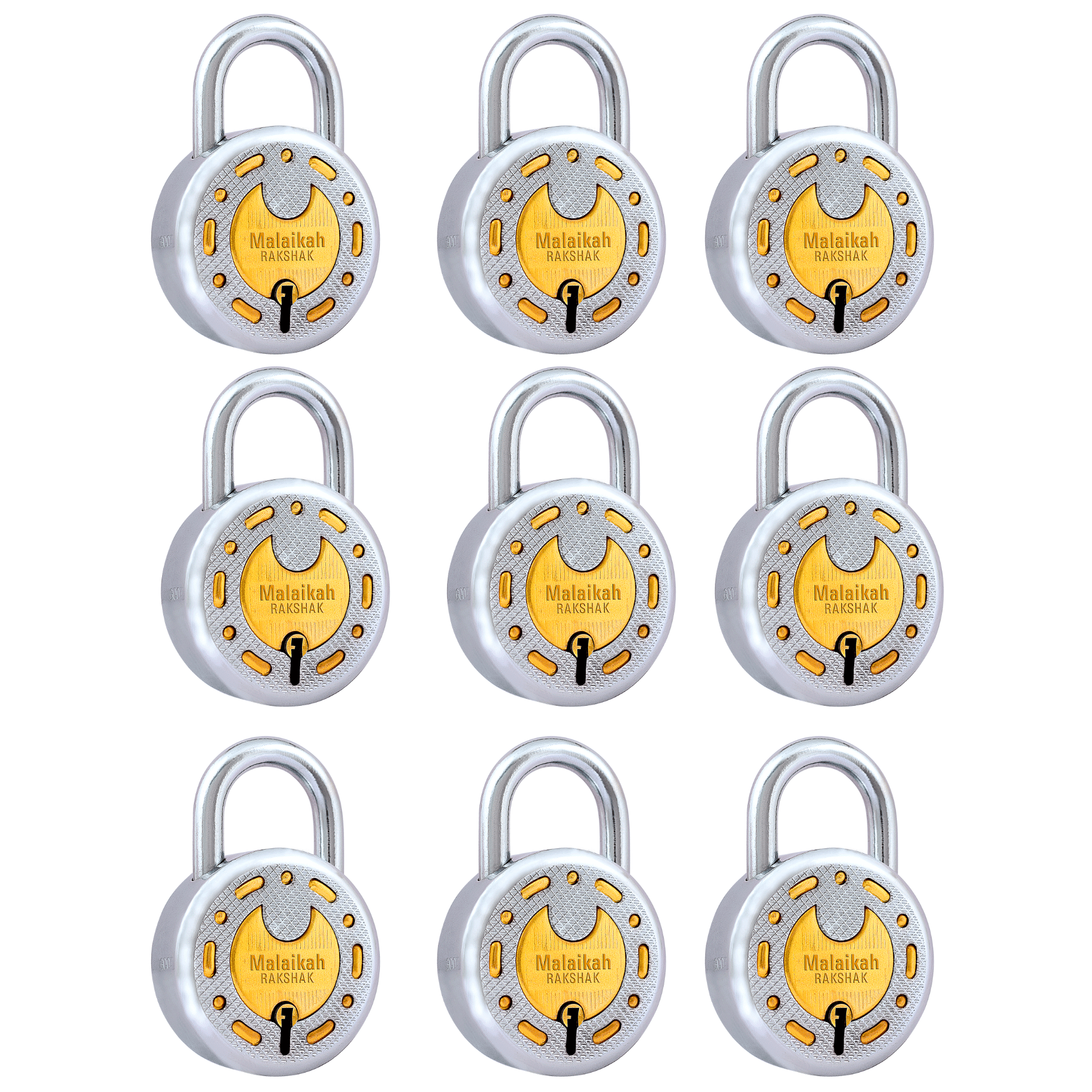 Malaikah Rakshak Multicolour Padlock , Hardened Shackle , Double Locking 8 Lever , Comes with 3 Keys Pack of 9 Malaikah Rakshak Multicolour Padlock , Hardened Shackle , Double Locking 8 Lever , Comes with 3 Keys Pack of 9